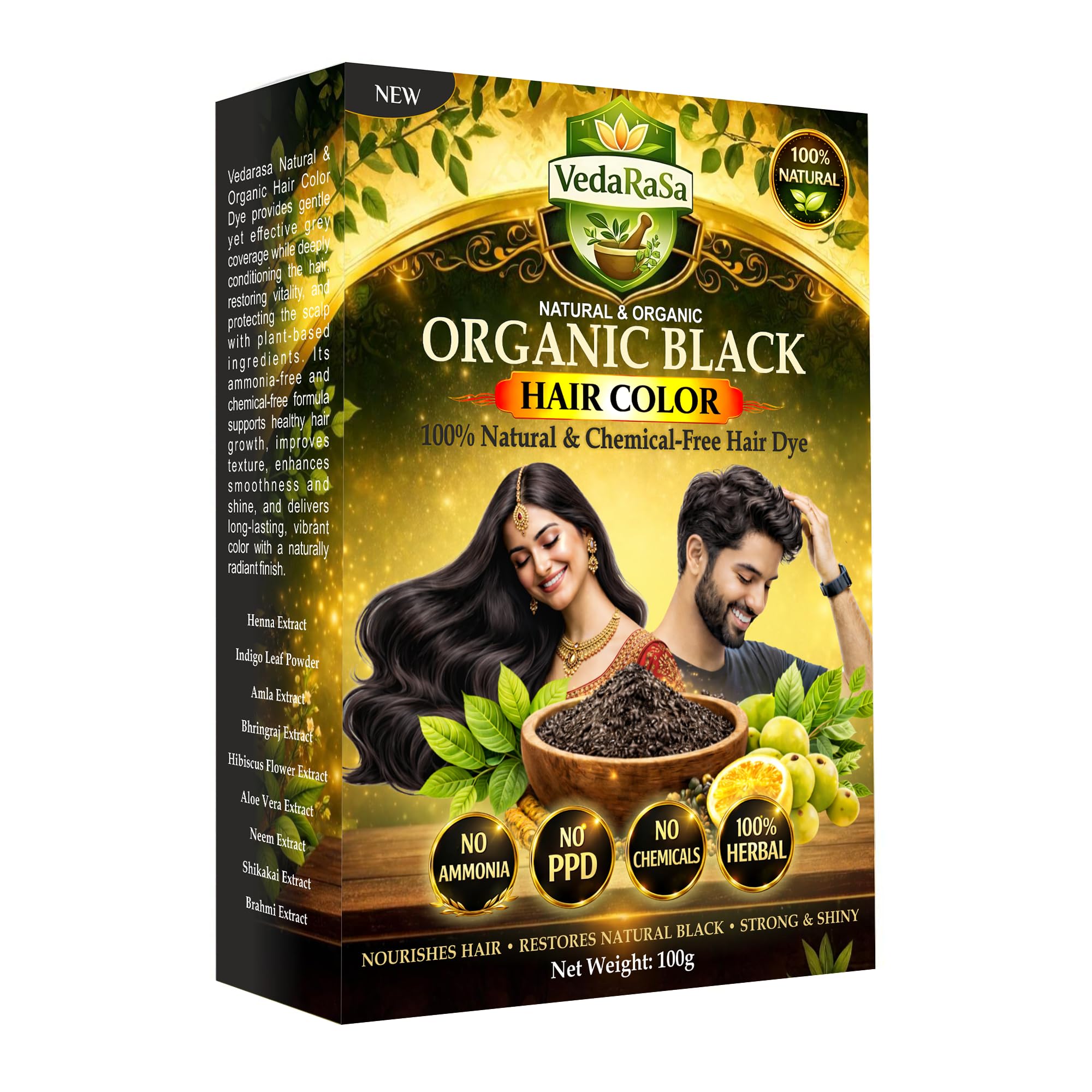 Natural & Organic Black Hair Color 100g Herbal Hair Dye 100% Chemical-Free Ammonia-Free Grey Coverage Long-Lasting Natural Black Made with Ayurvedic Ingredients-image-32