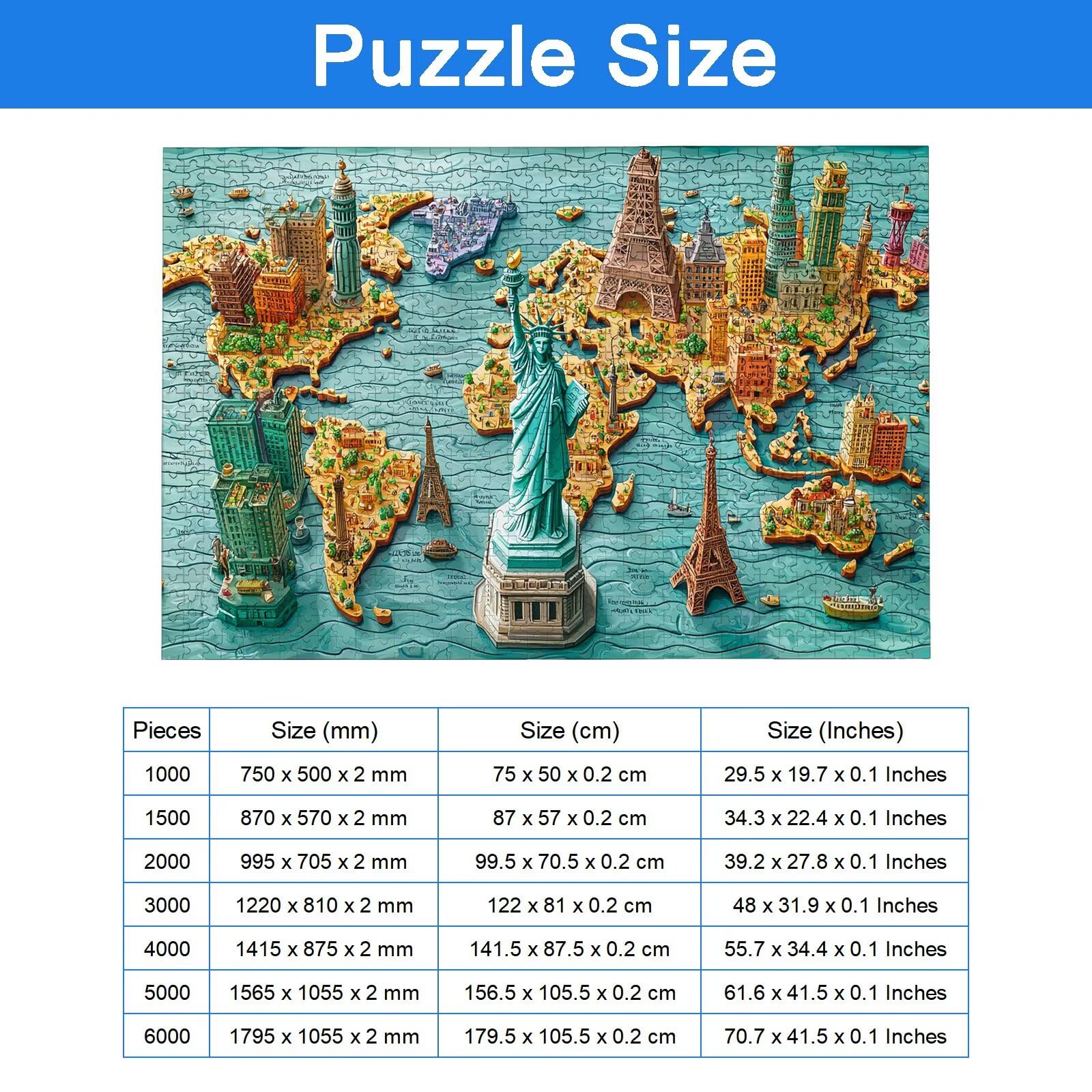 Puzzle 3000 Piezas Mapa, Puzzle Viajar con Caja para Adultos, 122x81cm, DIY 3000 Piezas Rompecabezas Madera para Adultos, Rompecabezas Desafiante para Decoracion Hogar y Paredes, Regalo Mujer, -8955