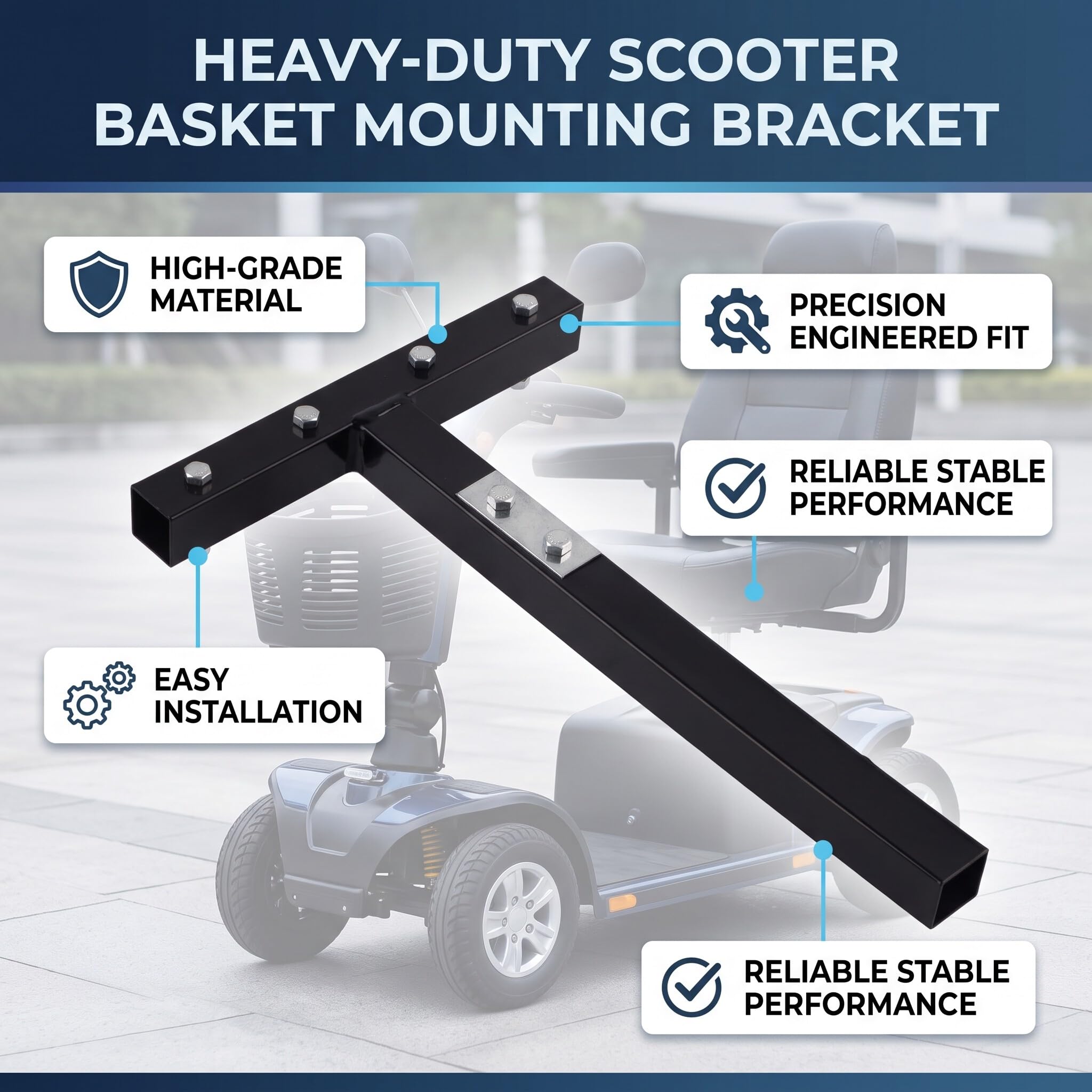 Wakects Soporte de Montaje de Cesta, Soporte Trasero para Scooter de Movilidad con fabricación Profesional para Scooter de Movilidad(Cesta no incluida)