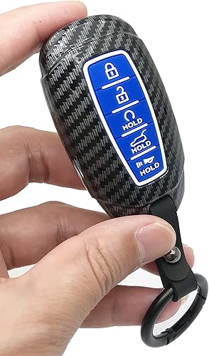 Miniatura 2 de Funda protectora de fibra de carbono ABS con botones de silicona para Hyundai Santa Fe Palisade Kona Elantra GT Veloster 4 botones