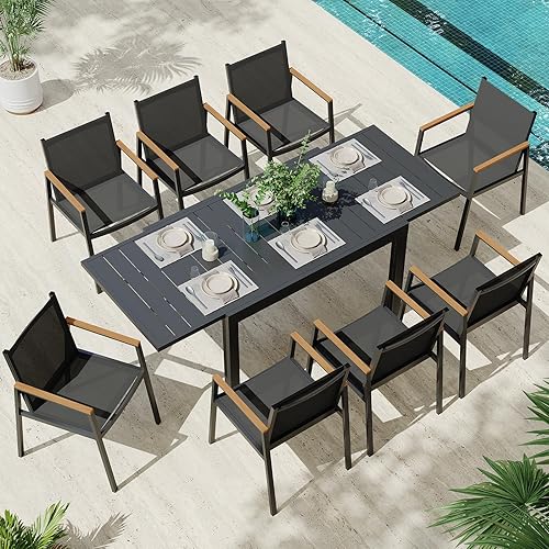 Expandable Outdoor Patio Dining Table Set for 6-8 Person, Aluminum