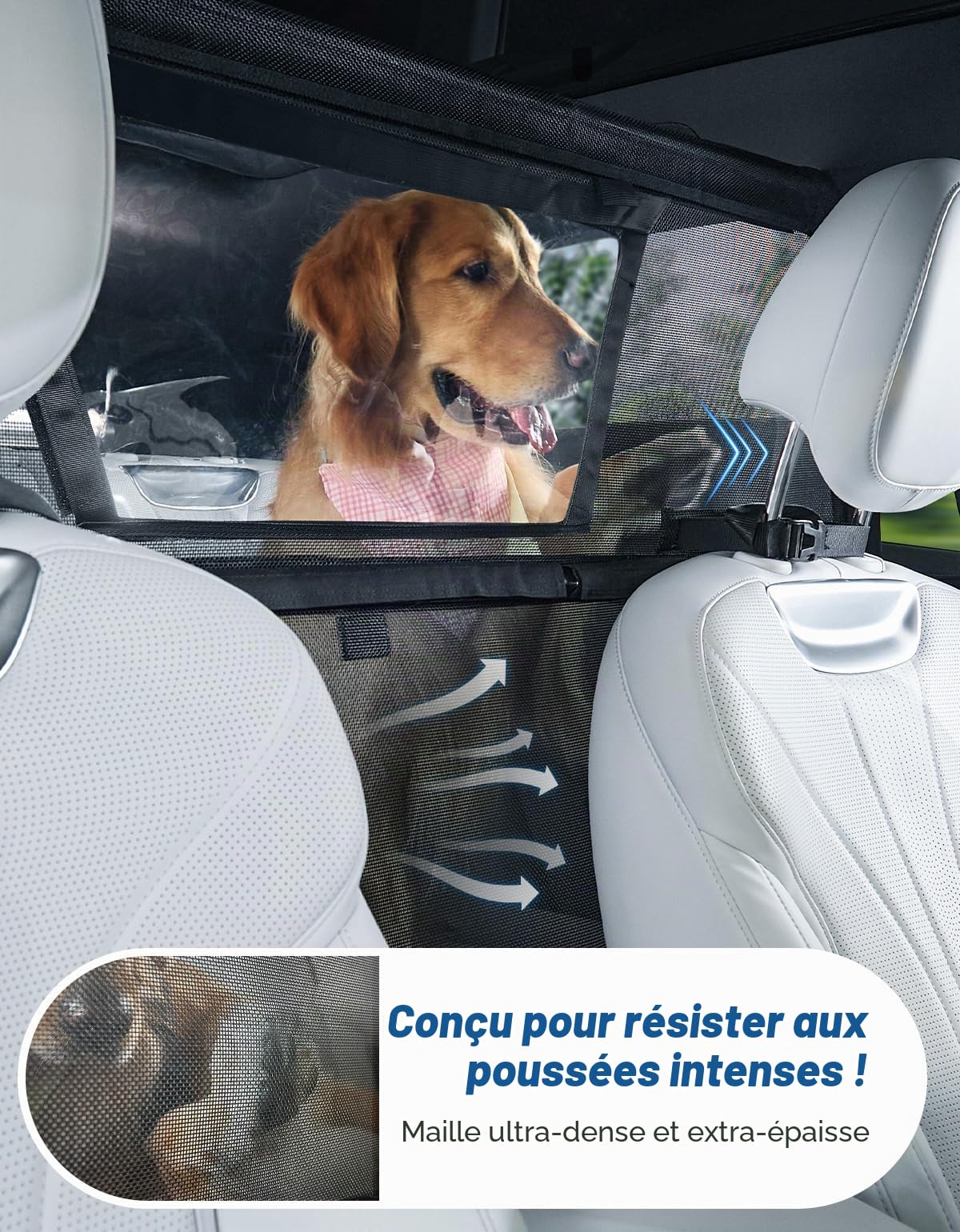 JOYTUTUS Grille de séparation pour chien de voiture 132x79 cm filet de protection barrière universelle pour voitures SUV camions