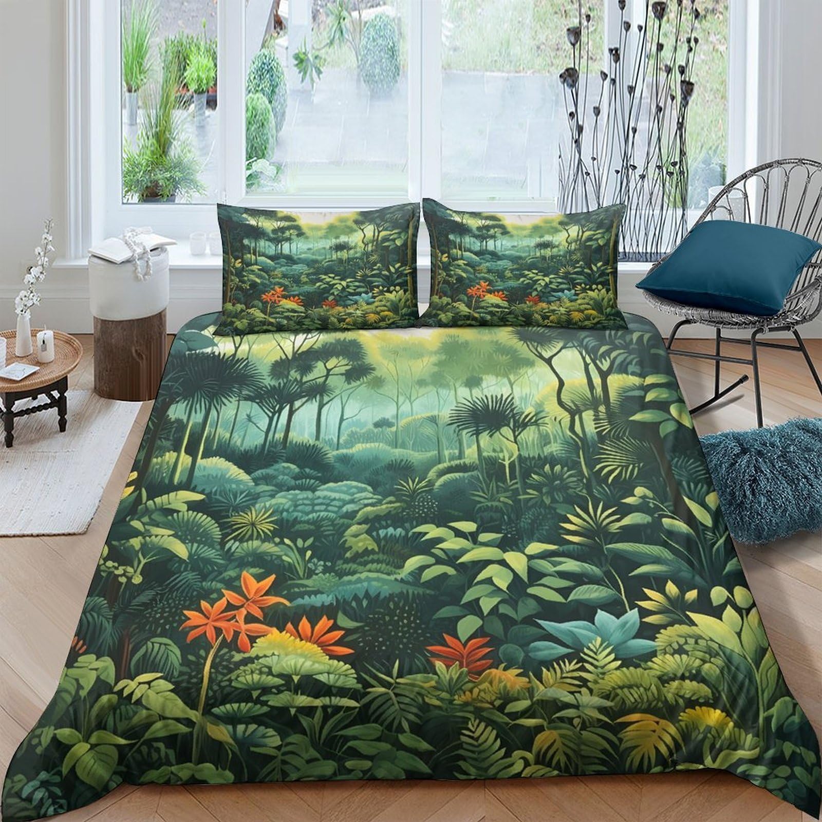 Ctjqhvkz Style-9 3D Printed Forest Jungle Fitted Sheet Microfiber Bedroom Decor Rainforest Bed Cover Anti-Slip Machine Washable Single（135X200cm）