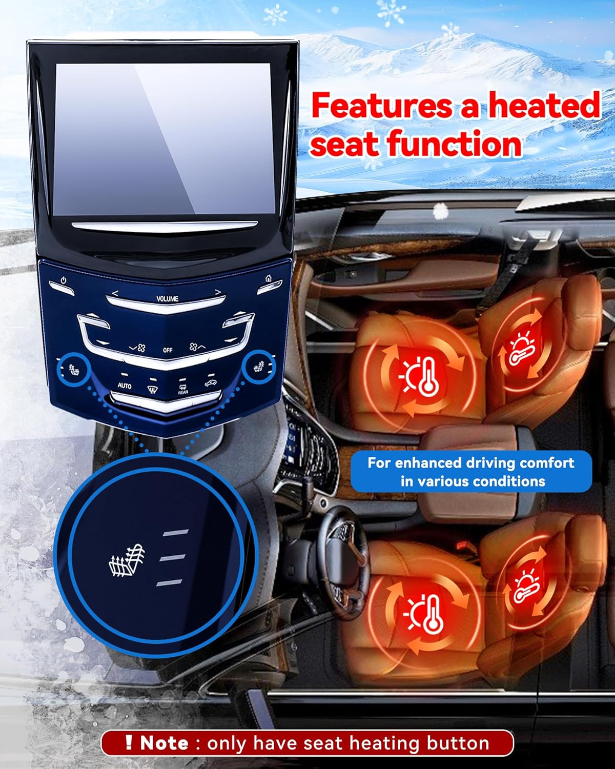 Fit Cadillac CUE System Touch Screen New OEM Replacement Compatible with Cadillac ATS CTS SRX XTS ELR 2013-2020 (Only with 1 Heated Seat Option)