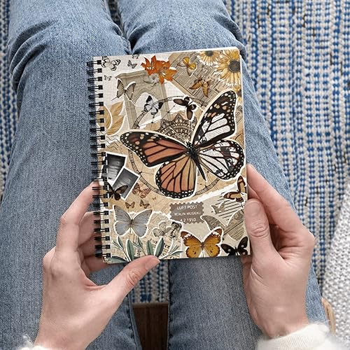 Miniatura 4 de GOLEEX Blank Spiral Notebook Butterfly Journal Collage Vintage Retro Weekly Planner Soft Durable Cover Ruled Note Taking Notebooks School Work