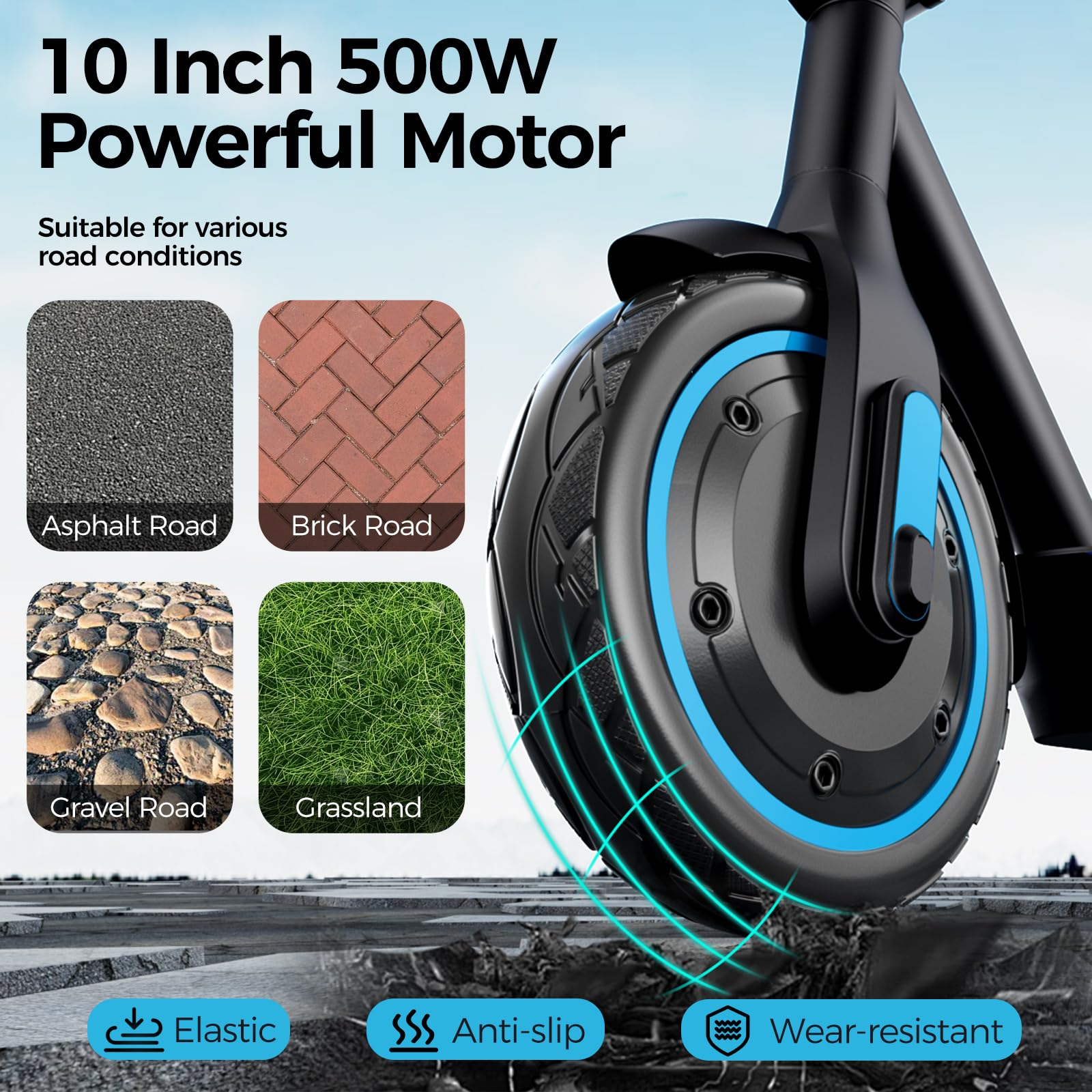 EGGKING Monopattino Elettrico con Freccia Direzionale, 500W Motore, Autonomia 35 km, Pneumatici 10" Antiforatura, Doppia frenata, Scooter Elettrico Pieghevole