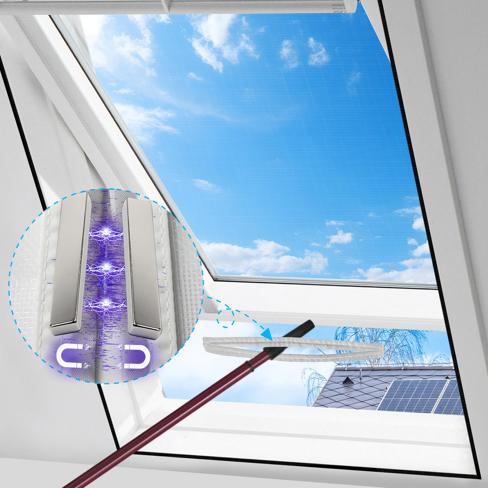 Bksai White Fly Screen For Window With Magnetic Opening, Diy Adjustable Window Nets To Keep Bugs Out, Easy To Open And Close Windows, 1Piece 150 * 130Cm Self-Adhesive Mosquito Net Window Insect Screen