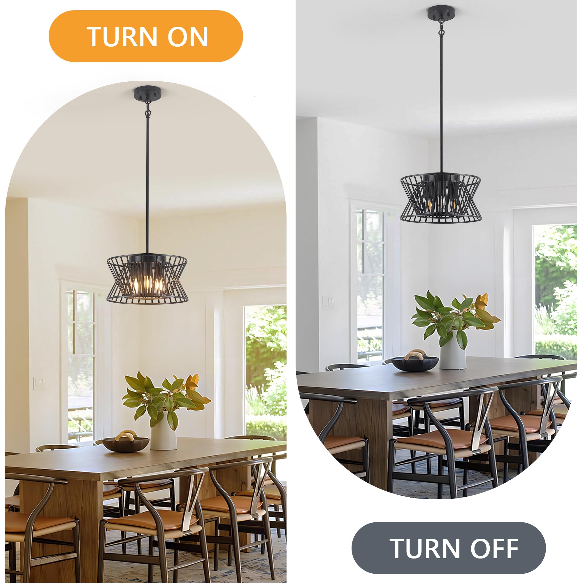 Lámpara colgante negra de 3 luces, estilo vintage, geométrica, lámpara de araña ajustable, accesorios de iluminación de metal para cocina, sala de comedor, vestíbulo 4
