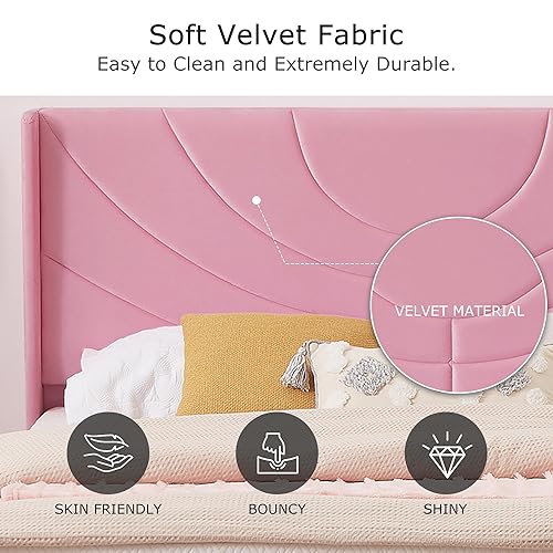 Miniatura 48 de VECELO Base de cama tamaño matrimonial tapizada con cabecera de tela, soporte de listones de madera, no necesita somier, base de colchón, color