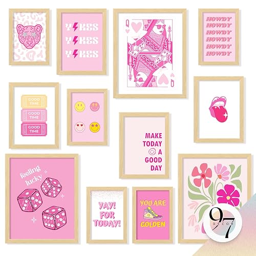 97 Decor Pink Preppy Room Decor Aesthetic - Retro Pink Pictures Wall Decor, Girly Preppy Posters For Bedroom, Trendy Preppy Wall Art Prints For Teen Girl College Dorm Decorations (Unframed)