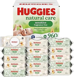 Huggies Natural Care Sensitive Baby Wipes, Unscented, Hypoallergenic, 99% Purified Water, 15 Flip-Top Packs (960 Wipes Total)