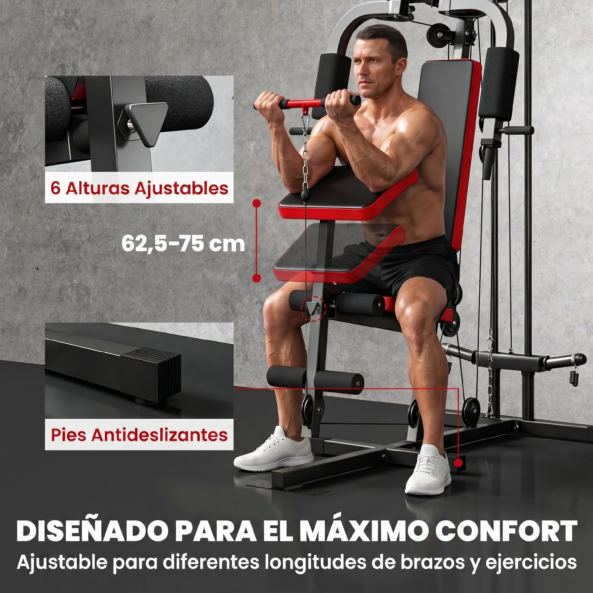 SPORTNOW Multiestación Musculación, Máquina de Musculación con Polea Alta y Baja, Prensa de Pecho, Curl de Piernas y Bíceps, Mariposa, Compatible con Discos 25 y 50 mm Carga 120 kg para Gimnasio Casa