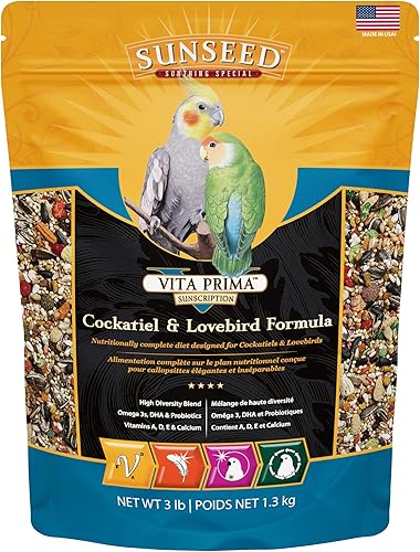 Sunseed 49030 Vita Prima Sunscription - Alimento para cacatúas y agapornis, fórmula de alta variedad, 3 libras