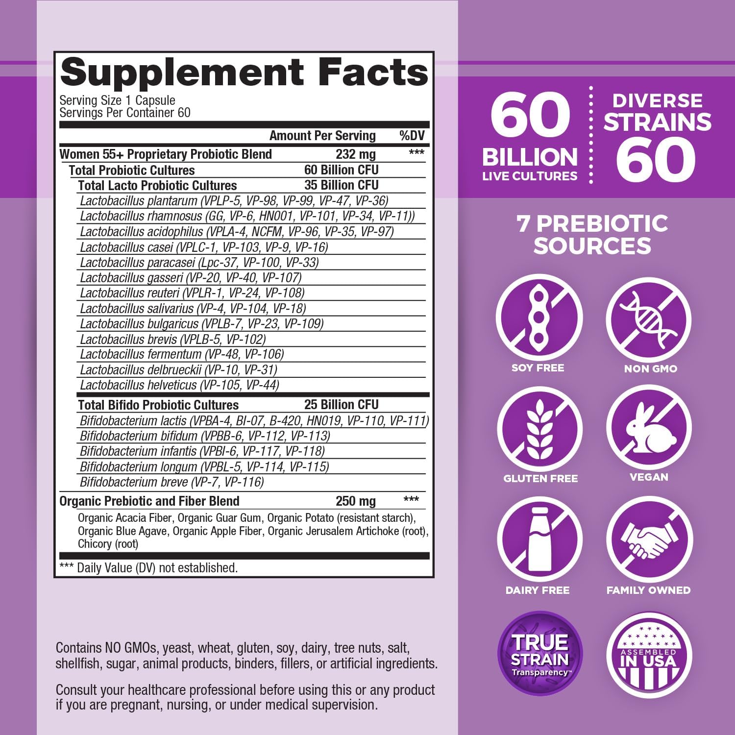 Vital Planet - Vital Flora Women Over 55 Daily Probiotic, 60 Billion CFU, Diverse Strains, Organic Prebiotics, Vaginal and Immune Support, Digestive Health Probiotics for Women 60 Capsules - Image 2