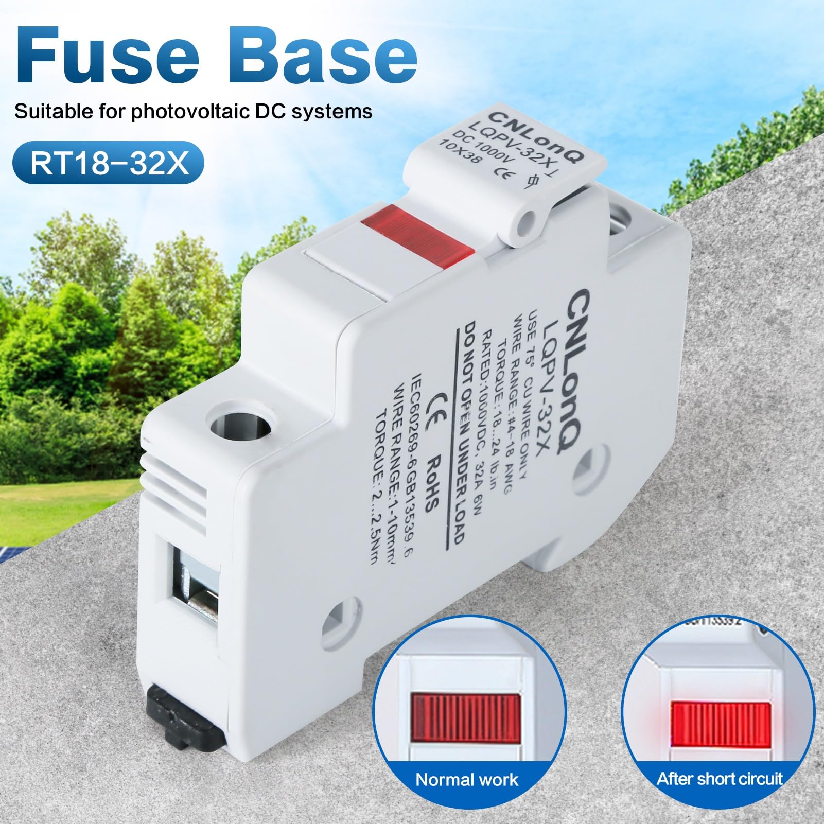 Jadeshay Fusibles,Portafusibles Solar RT18-32X DC1000V 30A 10x38 mm Tipo gPV riel DIN de 35mm, 4 Soporte Fusible con luz + 4 Fusibles 30A