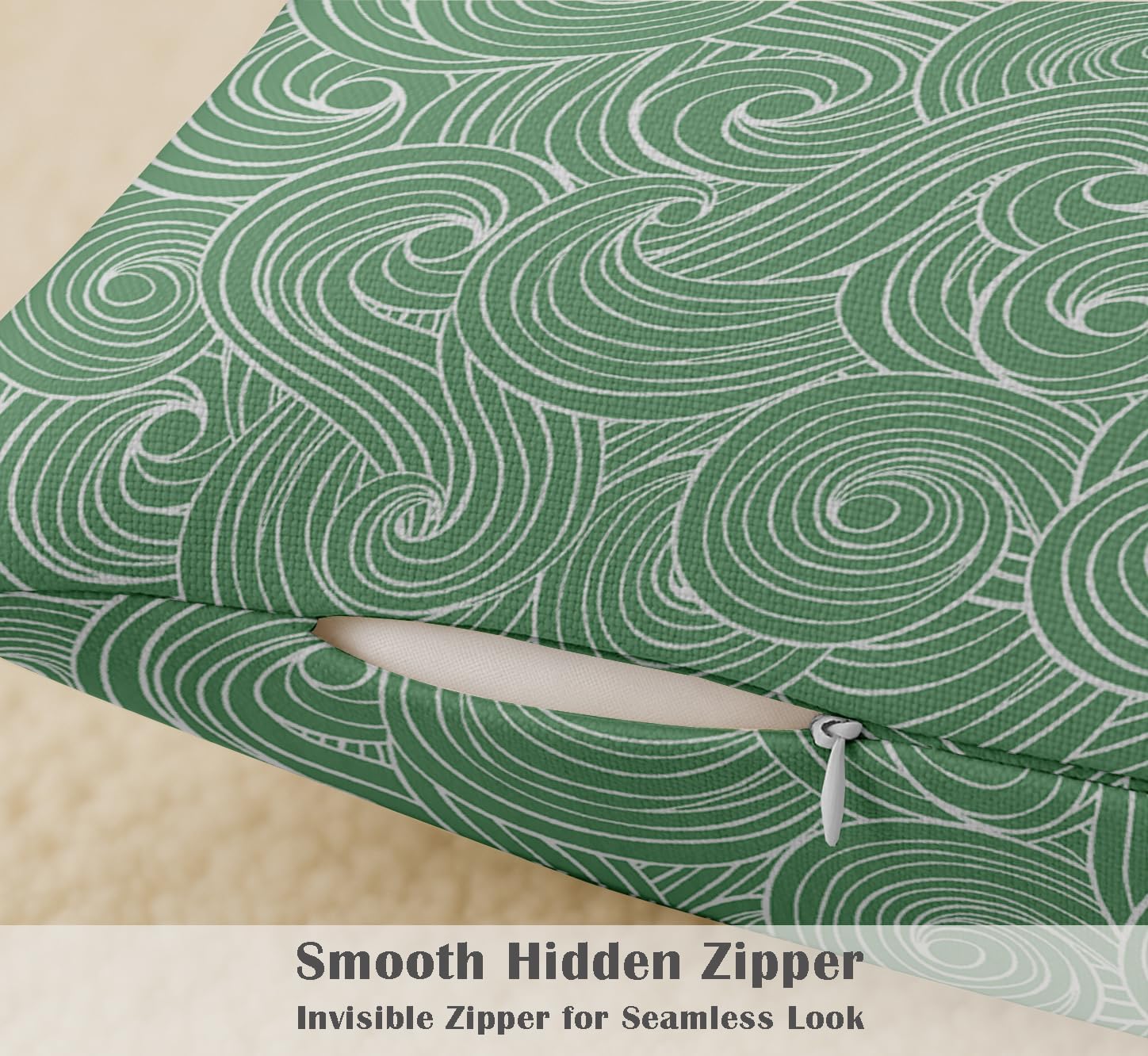Green Cotton Cushion Covers Set of 4, 16x16 Inch, Dual-Sided Print, Hidden Zipper Closure - Geometric Print