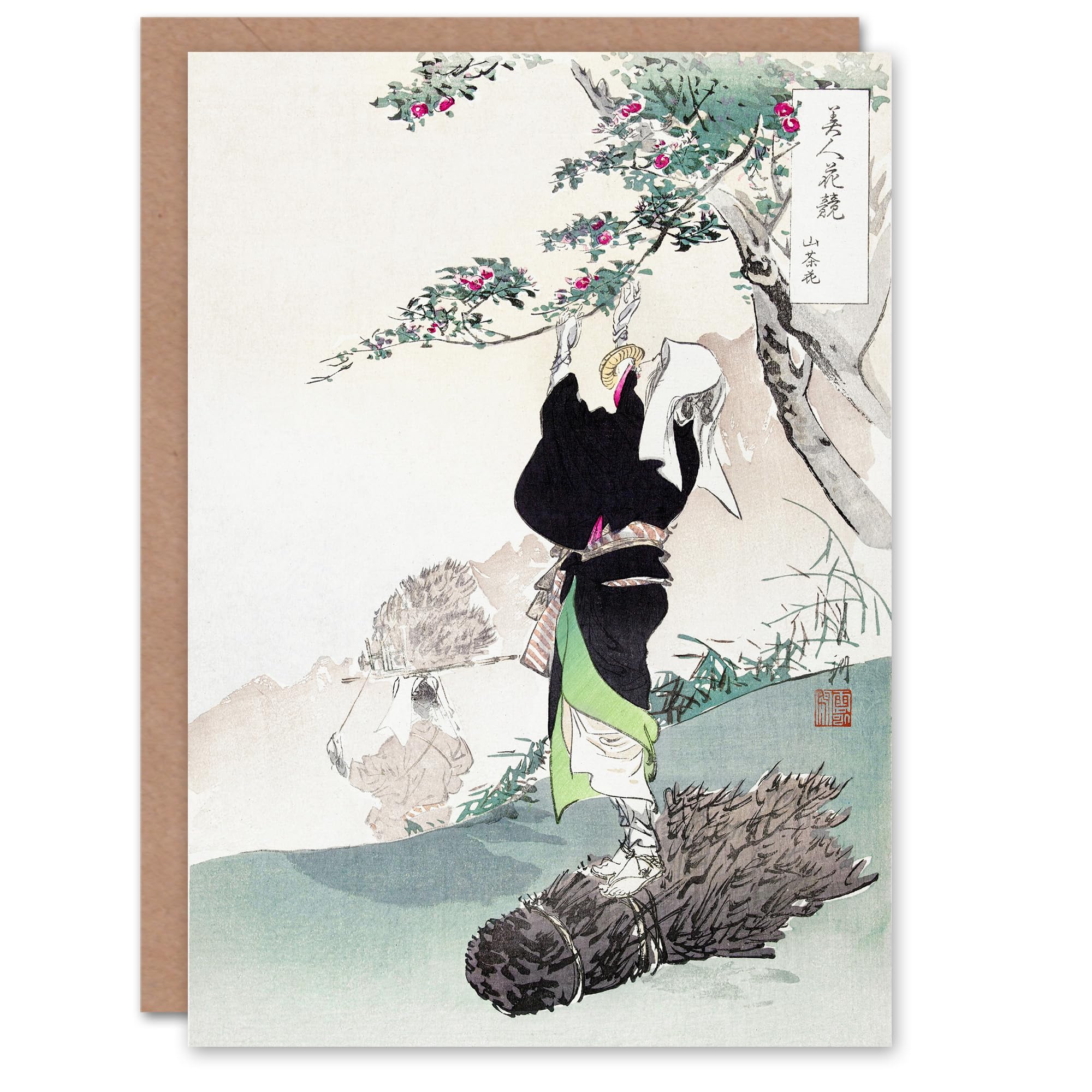 Artery8 Ogata Gekko Japanese Art Card Woman Picking Mountain Cherry