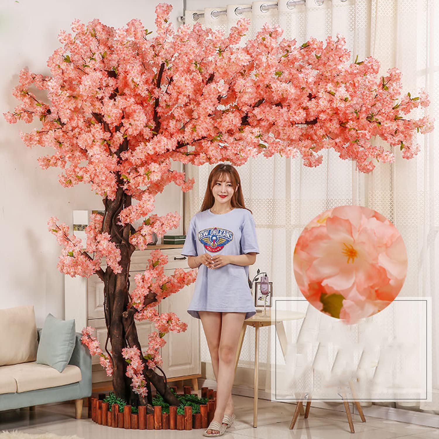 MIAOXIAO Simulation Tree Large Interior Decoration Large Cherry Tree Peach Blossom Simulation Flower Living Room Hotel,B,1.5m high*1.4m wide