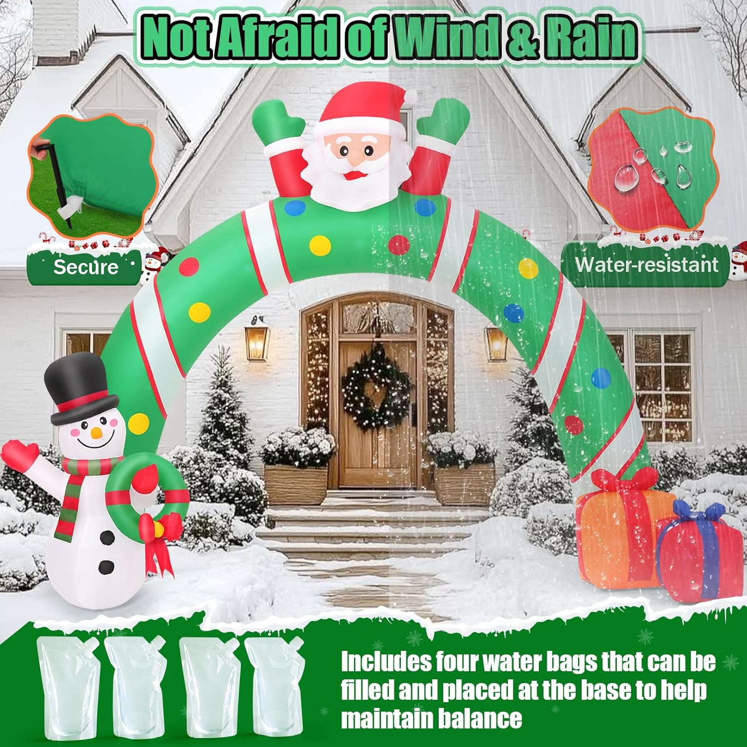 10.3FT Christmas Inflatable Archway Outdoor, Giant Blow up Santa Claus & Snowman Arch Outdoor Holiday Decorations with Gift Boxes, Built-in LED Lights for Xmas Holiday Garden Lawn Party Patio Decor