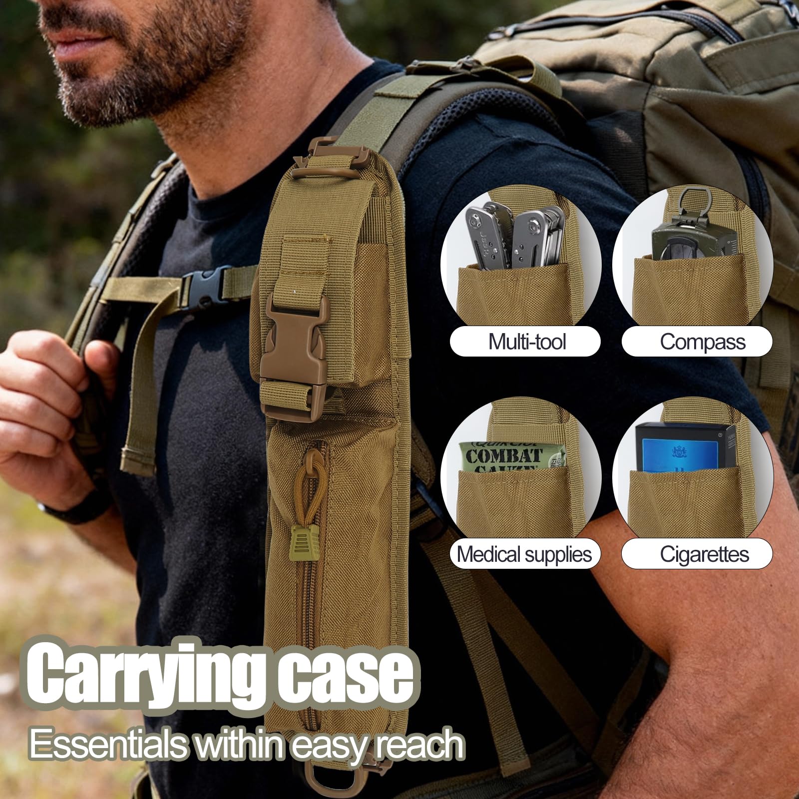Borsa a tracolla tattica in nylon 1000D, borsa per attrezzi da esterno per zaino, tracolla, accessori da caccia, borsa lunga per torcia e attrezzatura EDC - 5