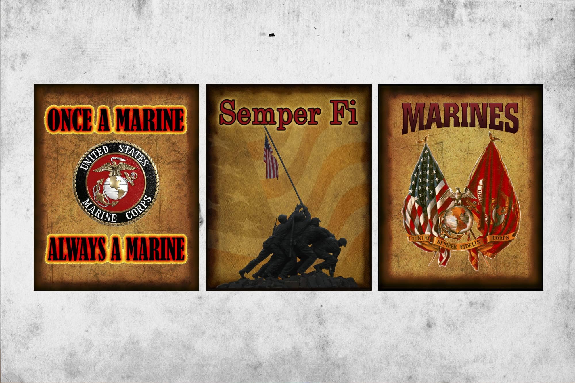 Set of 3 Marine Prints - Marine Corps Tribute USMC - Military Art Print 8x10 - Military Heroes - UNFRAMED - Frame and matting are for presentation only Officially Licensed #19527