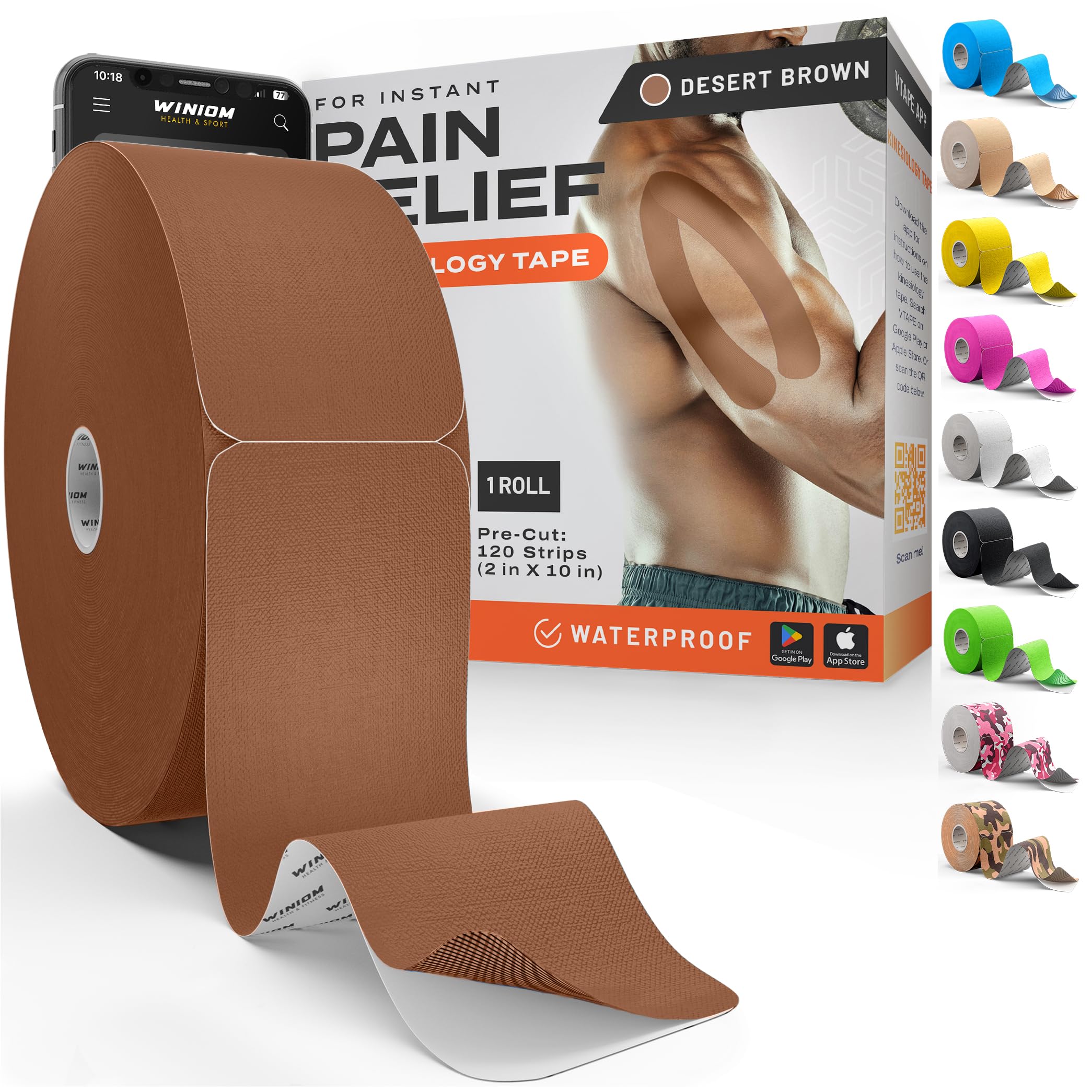 Cinta de kinesiología profesional, cinta deportiva impermeable para soporte de rodilla, hombro, brazo y espalda, adherencia de 3 a 5 días, hipoalergénica y sin látex + guía de cinta