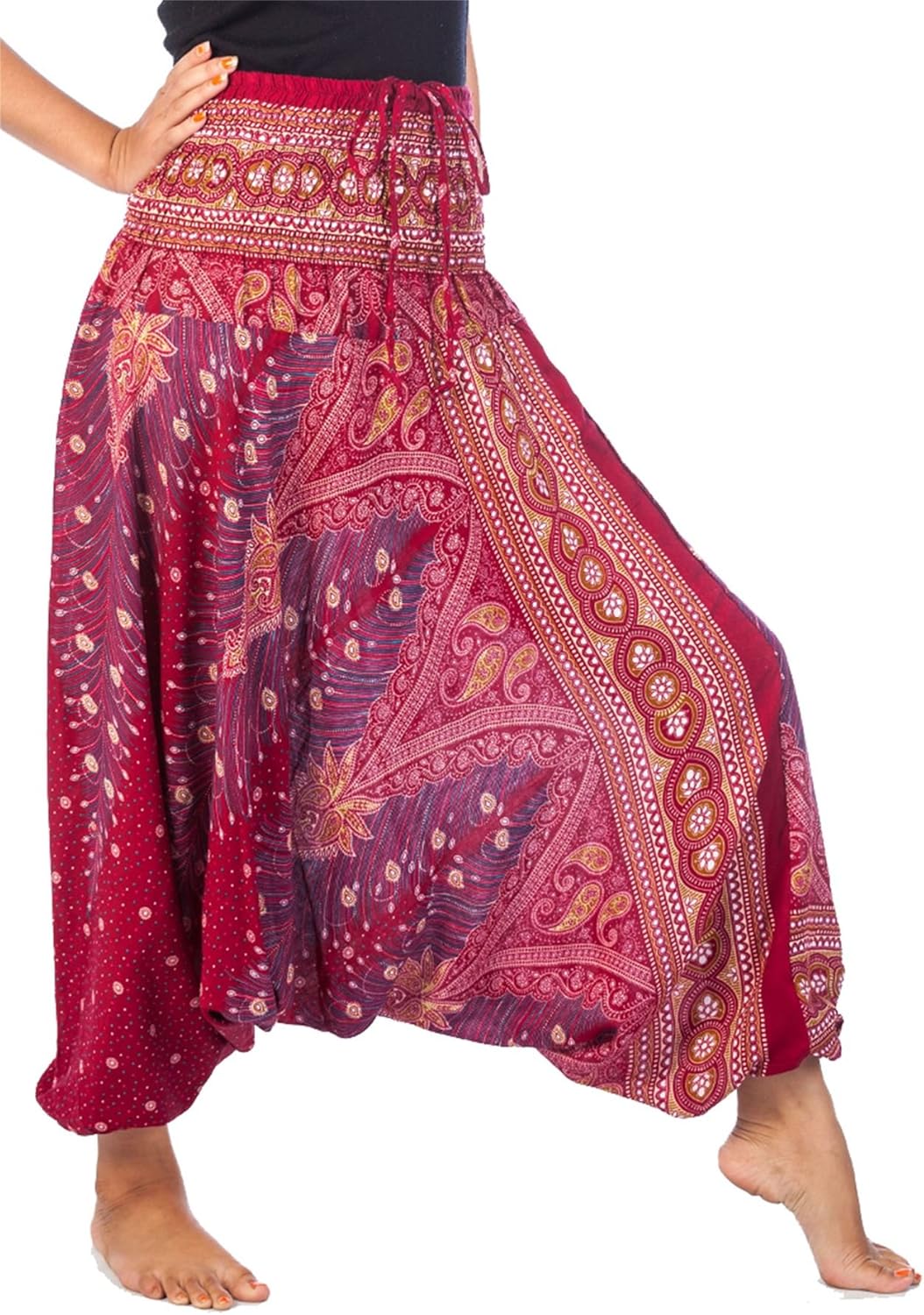 LOFBAZ Yoga Harem Pants for Women Elephant Boho Hippie Bohemian Beach Jumpsuit