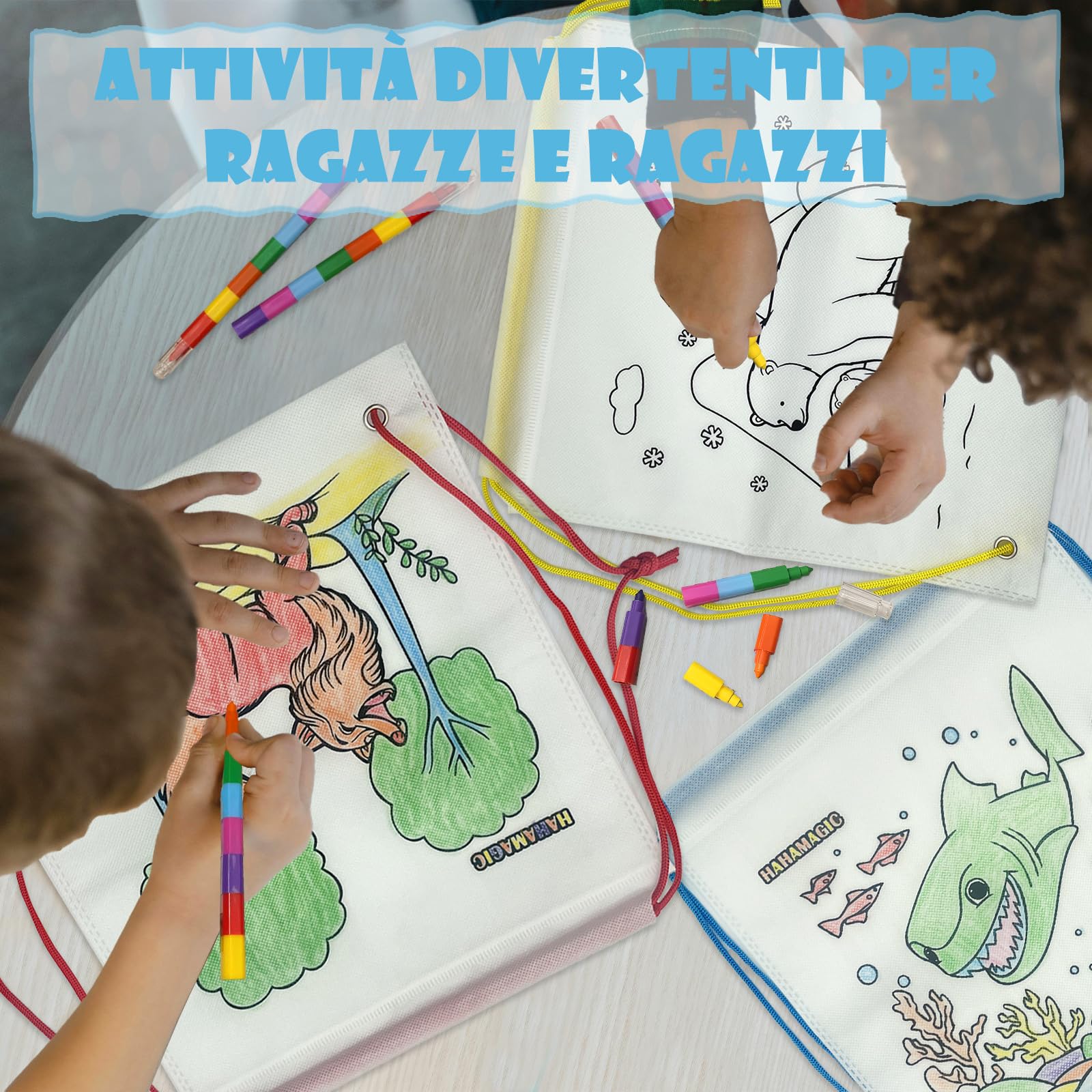 12 PCS zaini da colorare con 12 pastelli a cera impilabili (7 colori in uno), adatto come regalini fine festa compleanno bambini invitati, sacchetti e gadget compleanno bambini