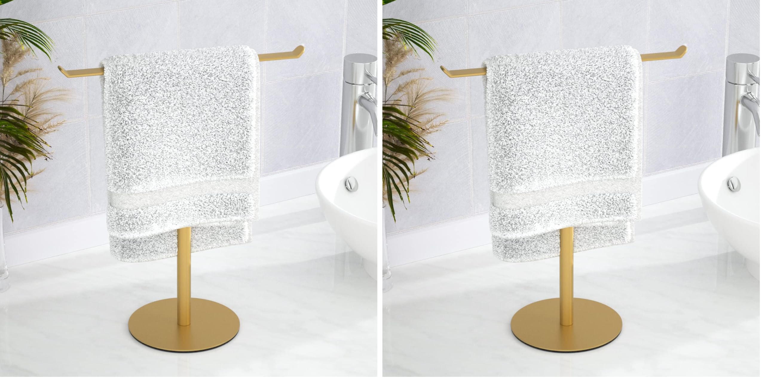 Gold Hand Towel Stand, T-Shape Hand Towel Holder for Bathroom, Display Fingertip Towel Holder Organizer and Bathroom Towel Racks,Kitchen Towel Rack (Pack of 2)