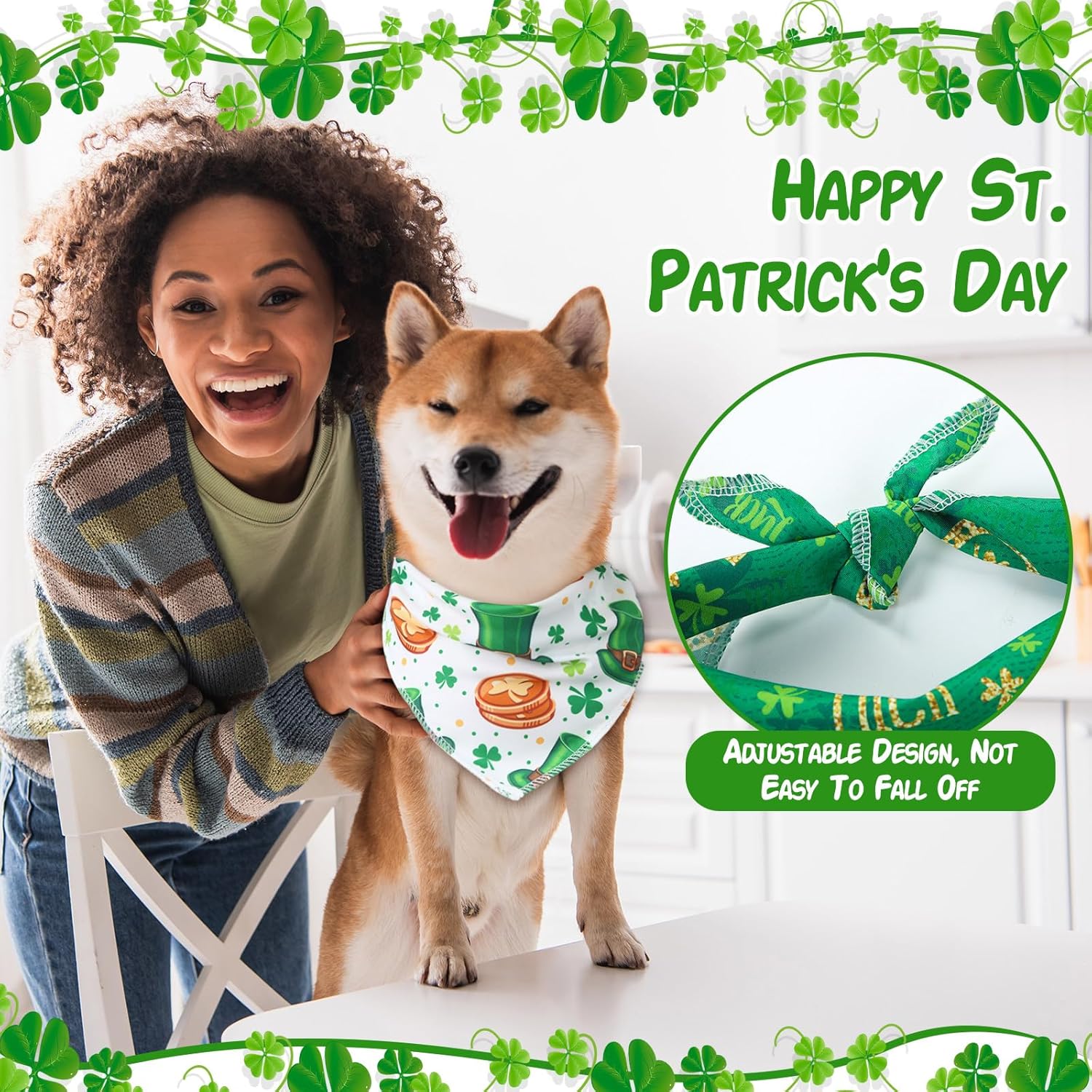 Paterr 100 Pieces Dog Bandanas Bulk St. Patrick's Day Pet Handkerchief Shamrocks Soft Triangle Bibs Cute Kerchief Adjustable Washable Pet Scarf Costume Accessory for Small Medium Dogs Puppy Cats
