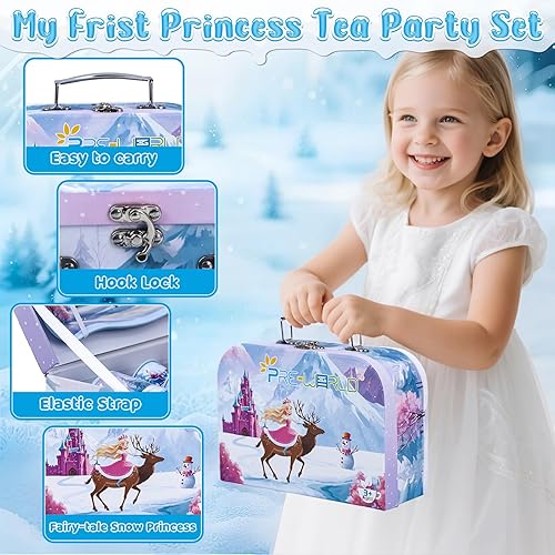 Miniatura 7 de Juegos de fiesta de té para niños pequeños de 3 a 5 años, juguete de la hora del té de PRE-WORLD con bandeja, tetera, tazas de té, jarra de crema,