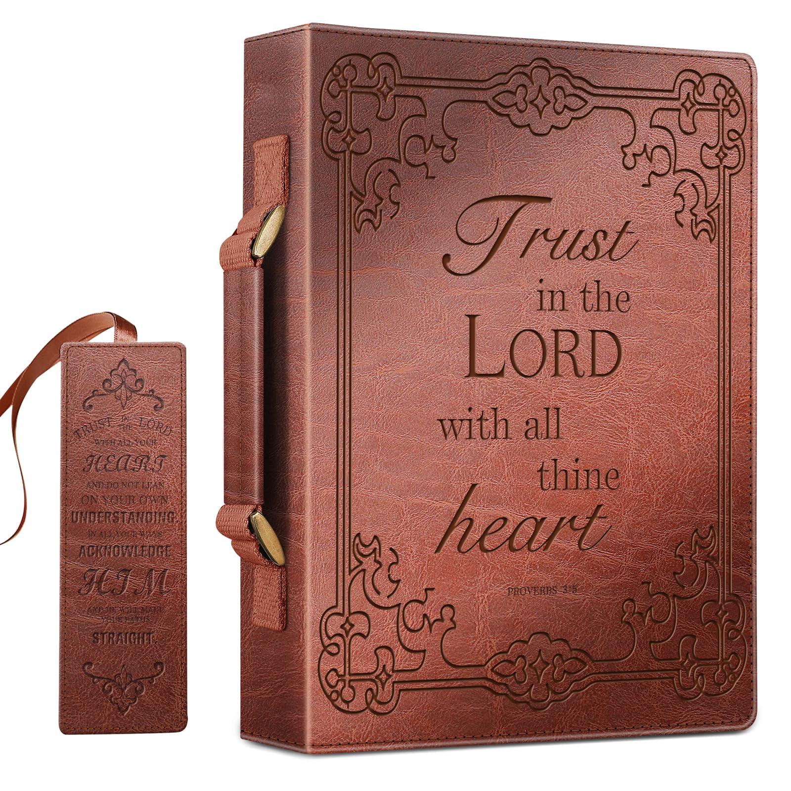 FINPAC Classic Bible Cover, PU Leather Carrying Book Case Church Bag Bible Protective with Handle, for Men Women, Father