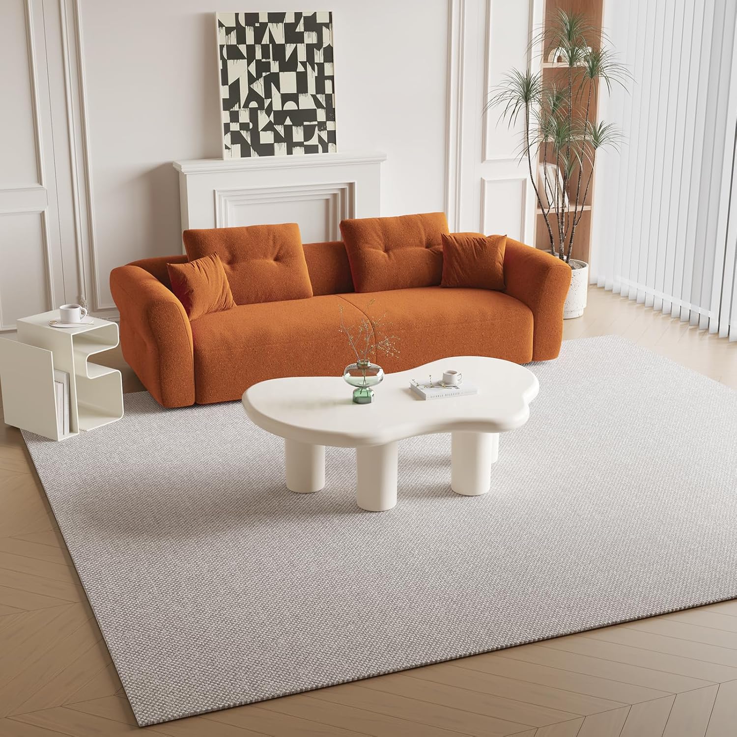 Guyii Cloud Coffee Table, Irregular Cream White Coffee Table with 4 Legs, Modern Center Table for Living Room, Indoor Tea Table, Easy Assembly Minimalist