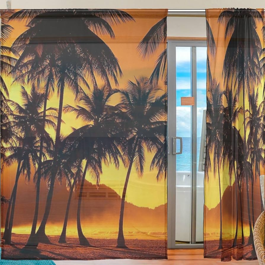 ヤシの木 カーテン 腰窓 ヤシの木 カーテン 腰窓