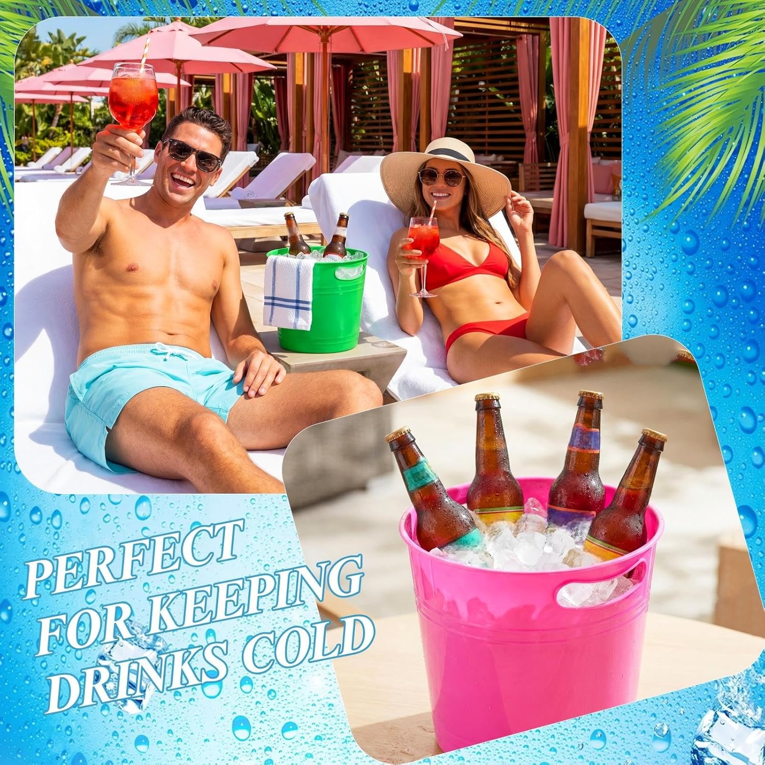 meekoo 6 Pcs Plastic Ice Buckets for Parties with 6 Scoops, 6L Colored Plastic Buckets with Handles Large Wine Bucket Portable Ice Holder Cooler for Party Wedding Beverage Champagne Soda Beer Drink
