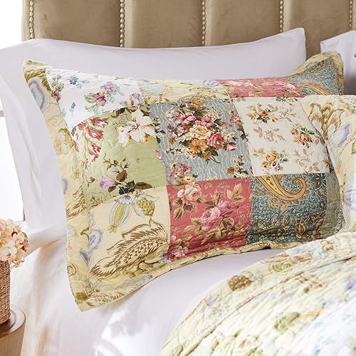 Vista 9 de Juego de cobijas con estampado floral de Greenland Home, Algodón, Multicolor, Full/ Queen