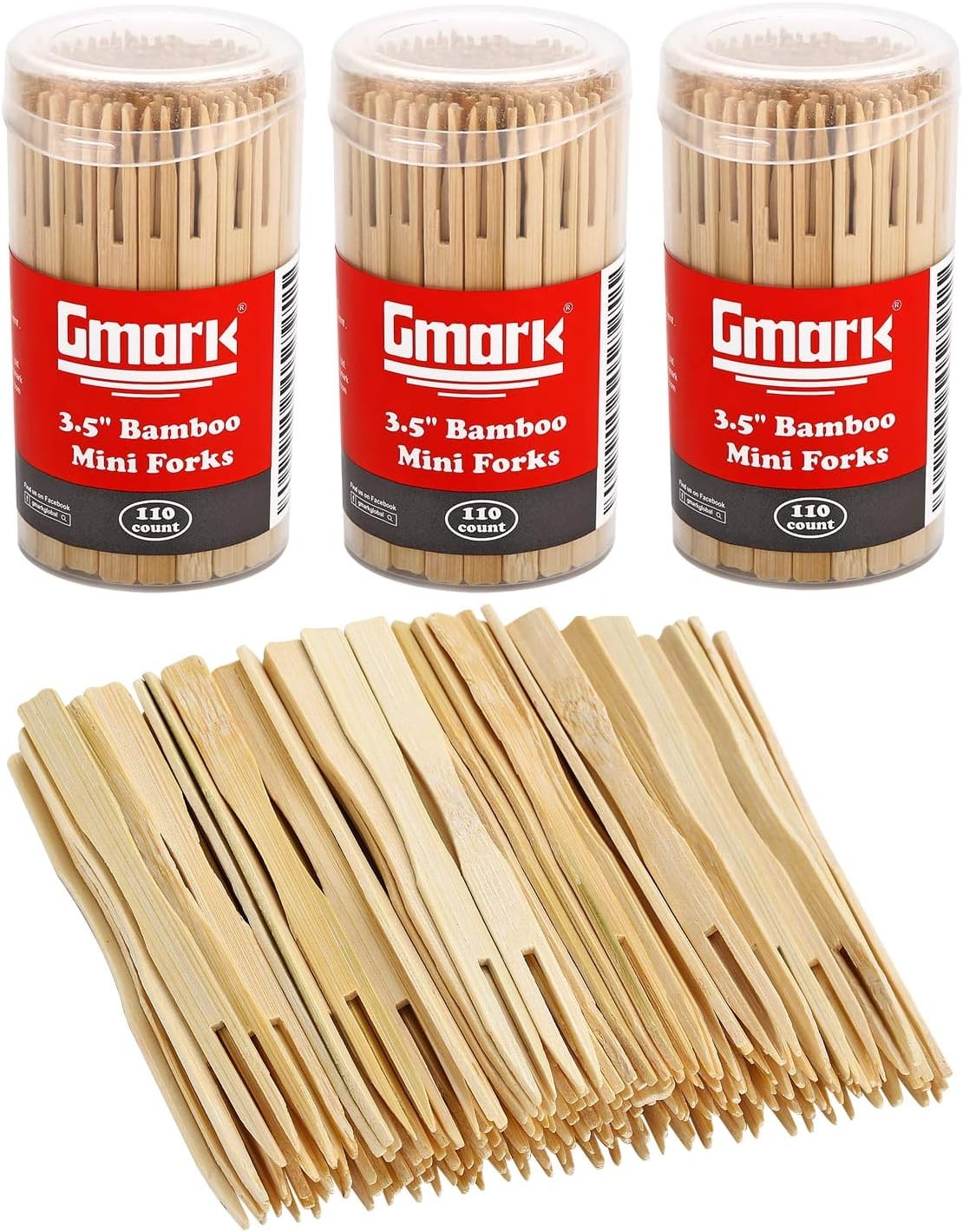 Gmark Bamboo Forks 3.5 Inch 330pc, Mini Food Picks/Bamboo Fruit Picks/Mini Cocktail Forks/Party Forks/Buffet Mini Forks/Two Prongs Cocktail Picks for Appetizer, Cocktail, Pastry, Dessert. GM1031C