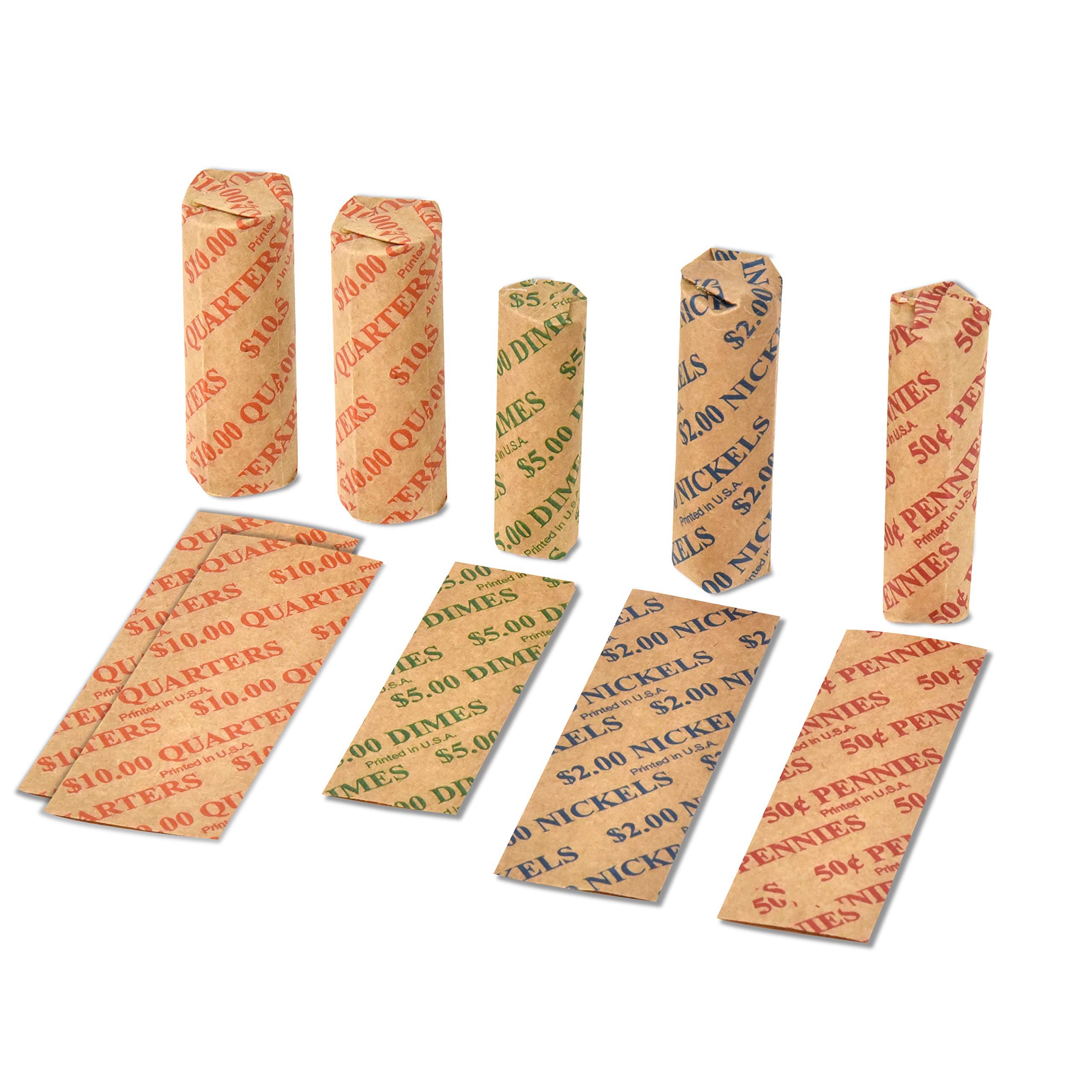 460 Flat Coin Wrappers - 100 Dimes, 100 Nickels, 100 Pennies and 160 Quarters (100 + 60 Bonus Wrappers) - Made in USA - Assorted Sizes Bundle