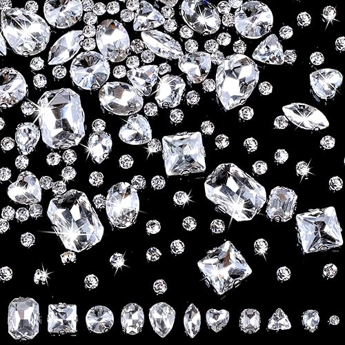 Miniatura 8 de Joez Wonderful 220 piezas de diamantes de imitación para coser, 11 formas mixtas de diamantes de imitación grandes para coser en gemas para