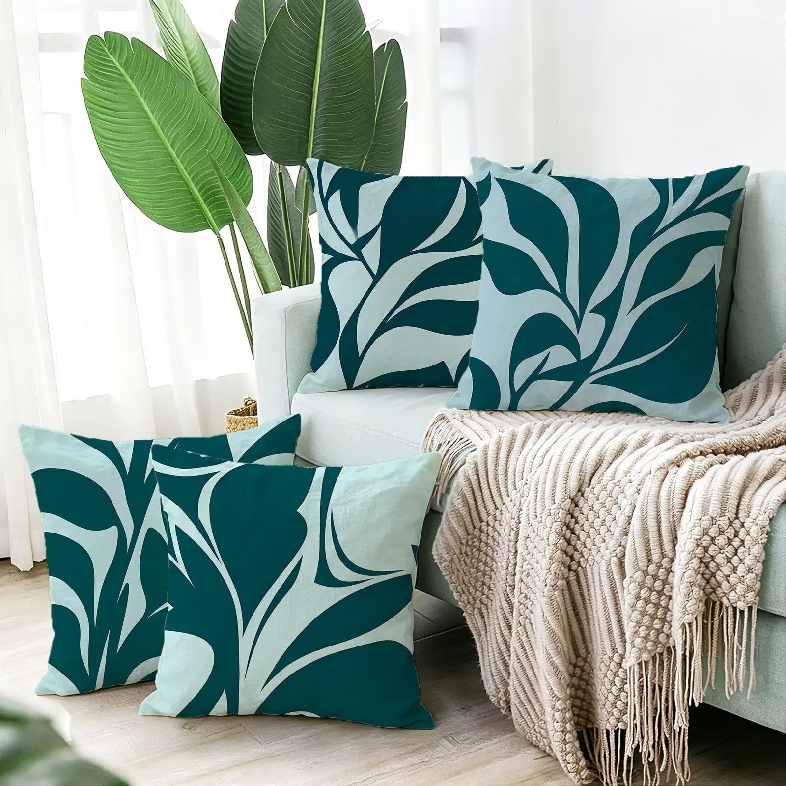 Blu Federe Cuscini Divano 60x60cm, Cuscini da Esterno Set de 4, Cod-79 | Velour Copricuscini Decorativi Letto Arredo, per Letto, Soggiorno, Giardino, Esterno, Casa Decorazione Set di 4 Astratto