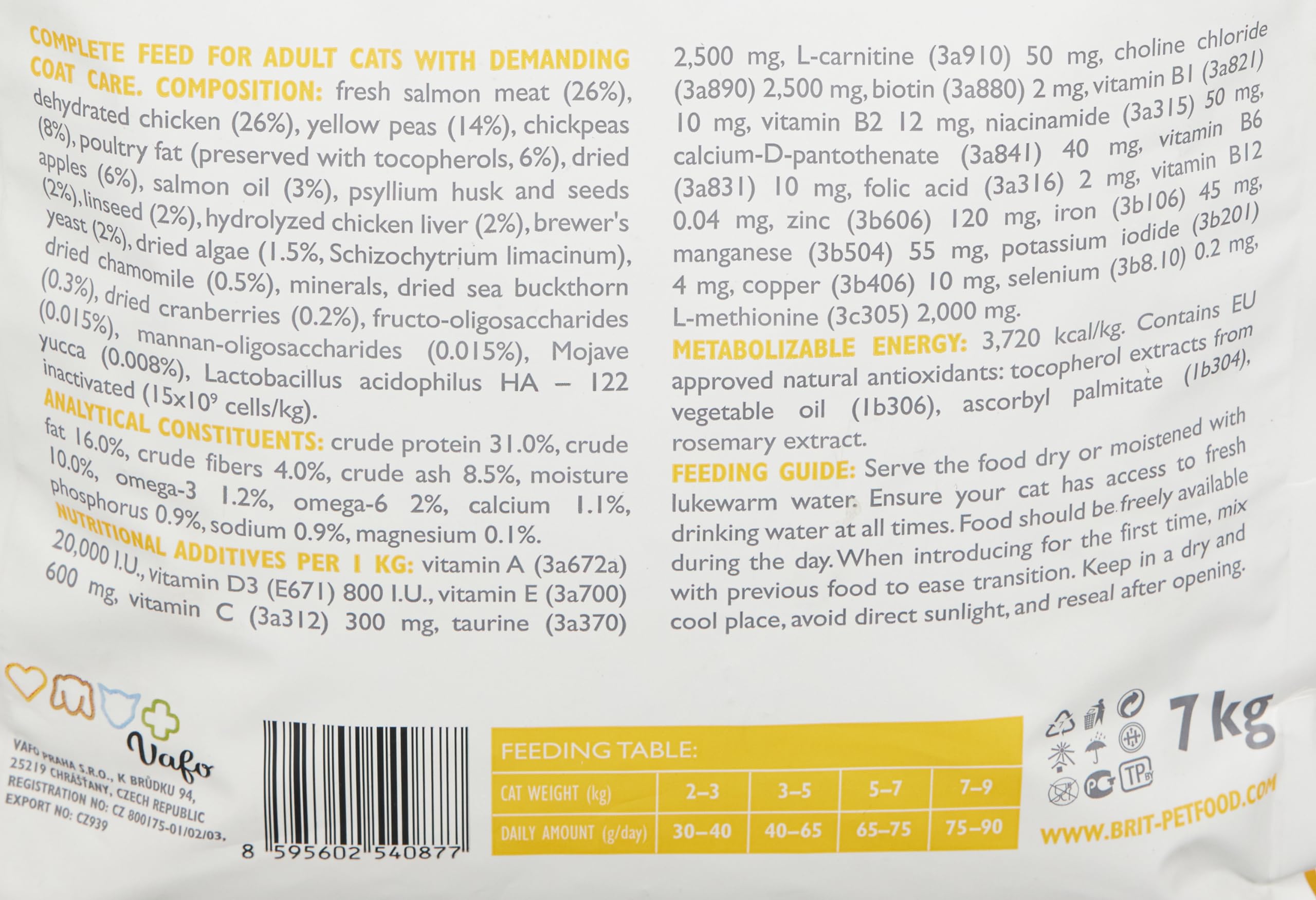 Comida húmeda para Gatos VAFO PRAHA s.r.o. Brit Care Cat Haircare 7kg Sano y Shiny Coat GF