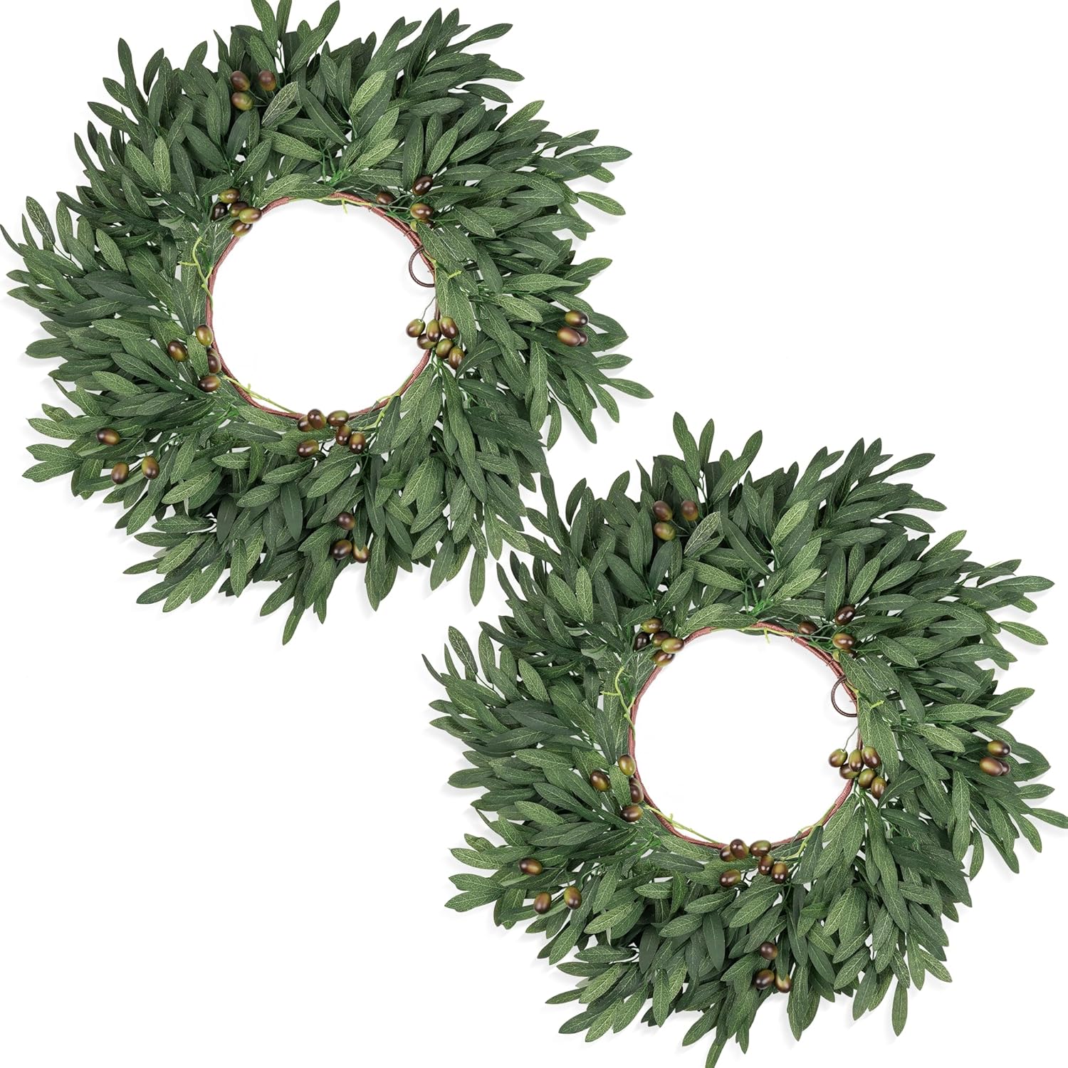 24 inch Olive Wreaths for Front Door Set of 2, Artificial Large Spring Summer All Seasons Year Round Green Olive Branch Wreath for Home Outdoor Indoor Farmhouse Porch Window