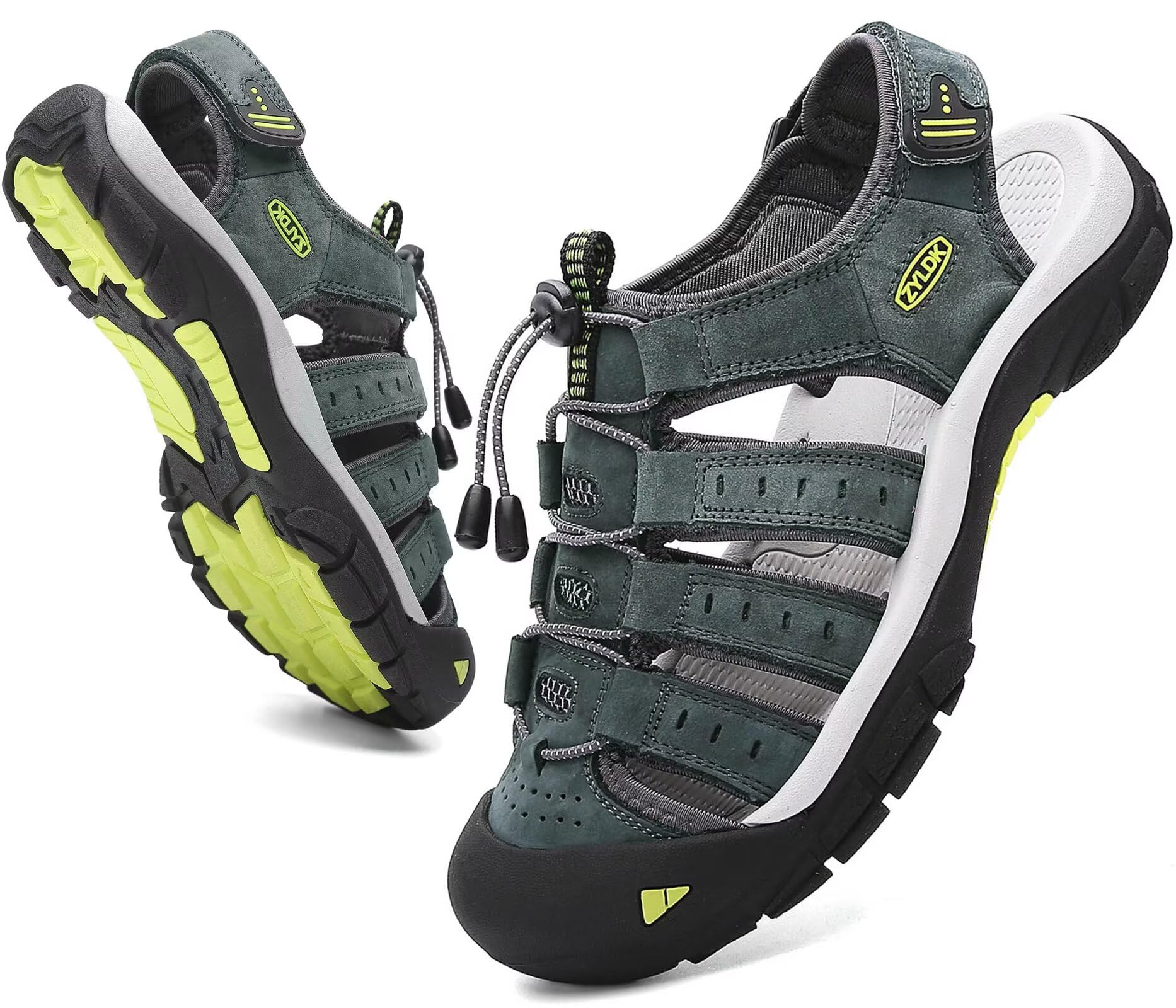 ZYLDK Herren Leder Sandalen Sport Outdoor Trekkingsandalen Atmungsaktive Leichte Wandersandalen Männer Sommer Offroadschuhe mit Klettverschluss Beach Geschlossene Sandalen Größe 38-46