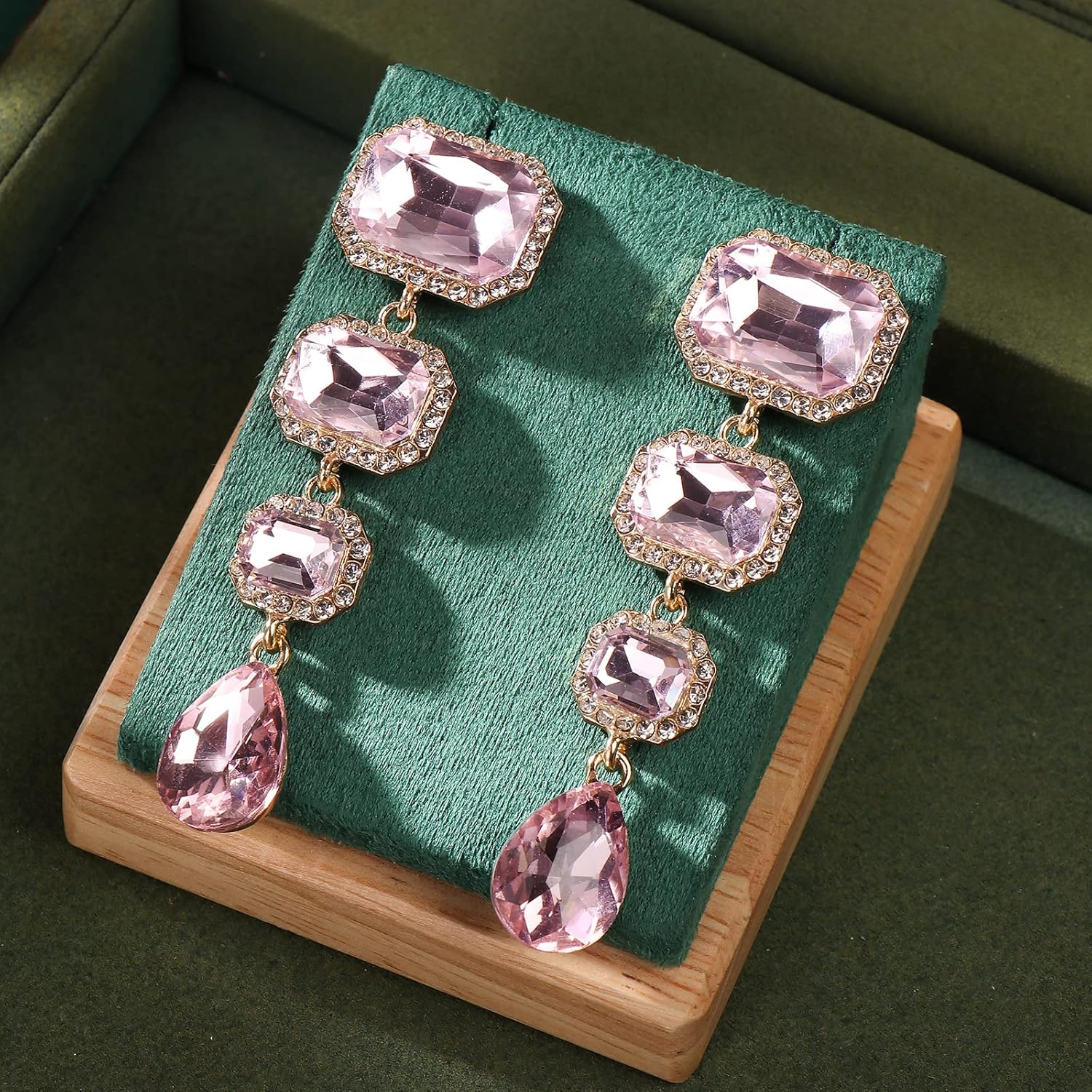 Vintage Rhinestone Drop Dangle Earrings Statement Crystal Dangling Earrings Rectangle Teardrop Chandelier Earrings for Women - Image 5