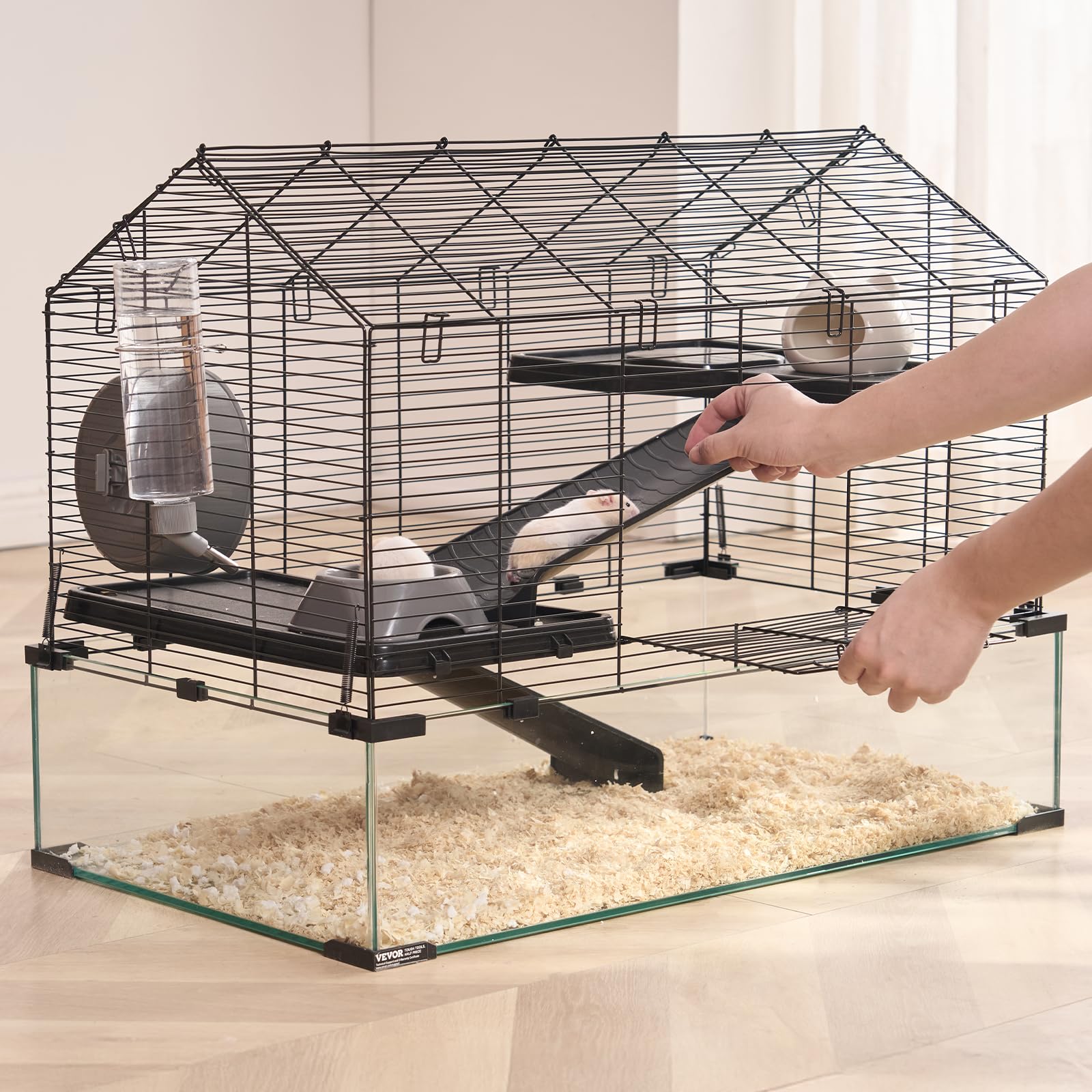 VEVOR Cage Hamster, 75x44x61 cm, Habitat Rongeurs Transparent de Vue Panoramique 360° avec Bouteille d'eau, Bol, Roue, Maison Portable pour Petits Animaux de Compagnie, Souris, Rats, Cochons d'Inde