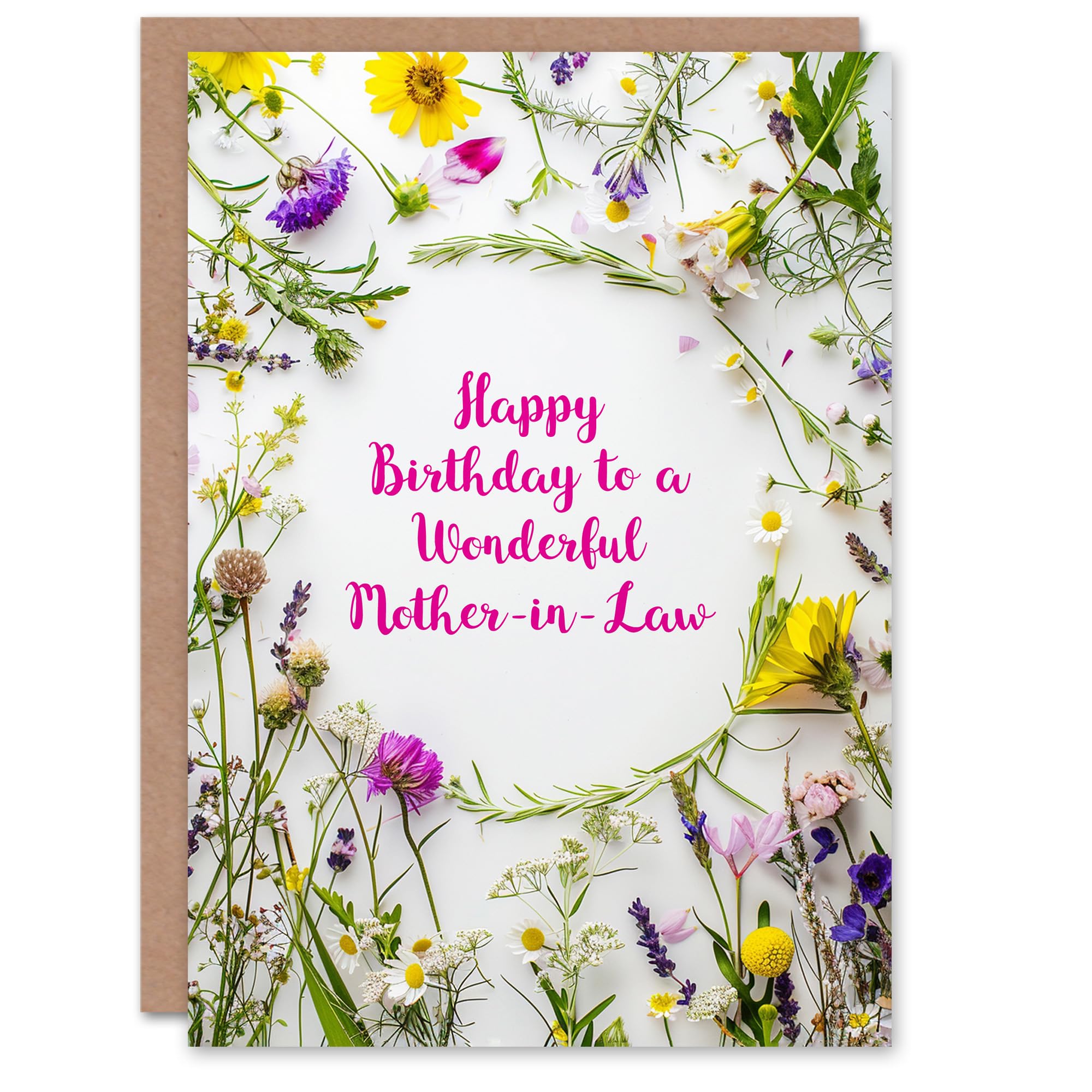 Artery8 Mother In Law Happy Birthday Card Simple Spring Meadow Wildflowers Floral For Her Greeting Card