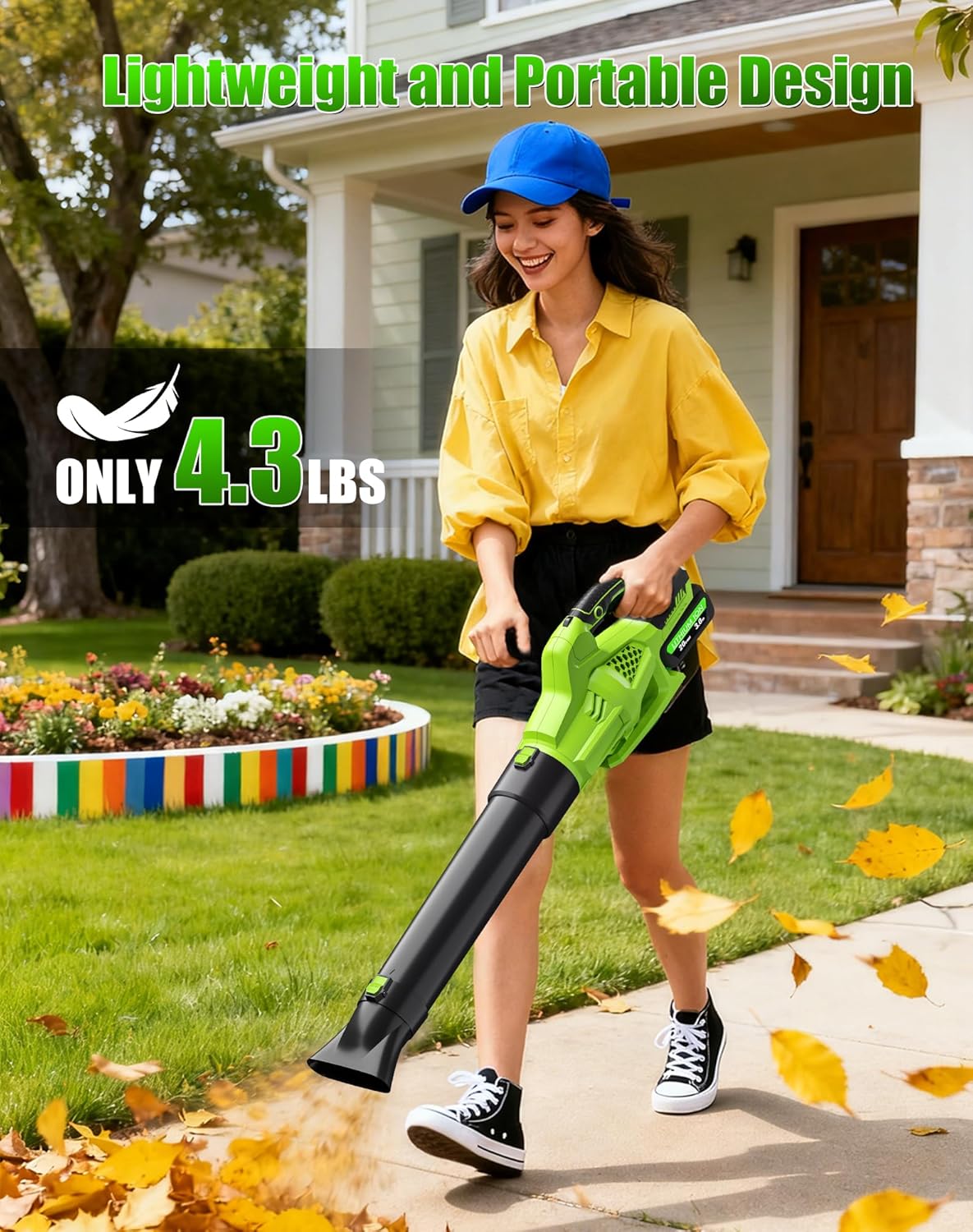 Leaf Blower Cordless with Battery and Charger, 500CFM, 6 Speed Modes, Electric Leaf Blower Compatible with Dewalt 20V Battery & Tools, Blowers for Lawn Care, Blowing Leaves, Dust, Snow