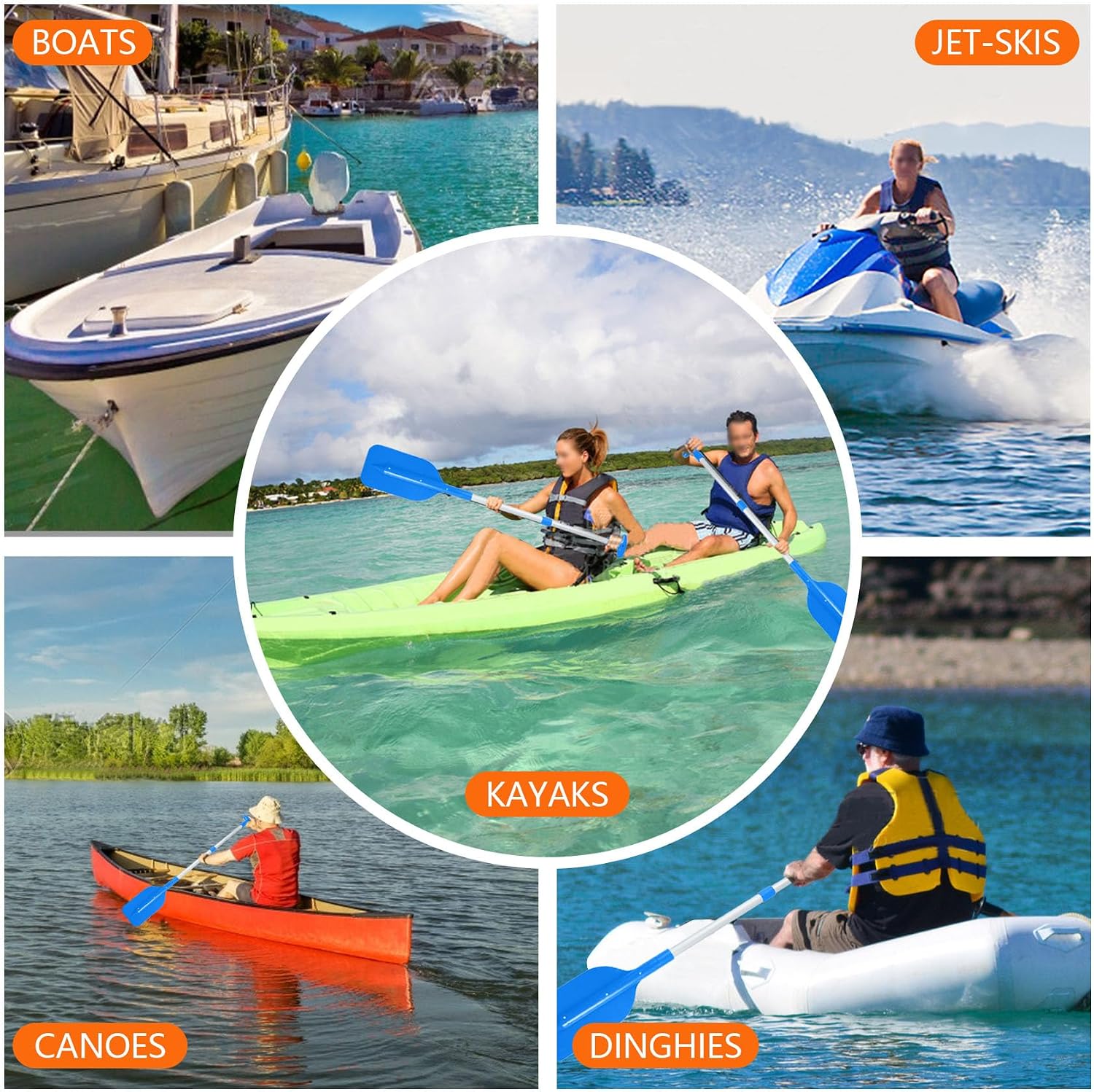 Boat Paddle Telescoping Collapsible Oar for Boat Anti Slip Aluminum Plastic Canoe Paddles 2 Pack Small Tubing Floats Oars Row and Safety Boat Accessories for Kids and Adults(6Color)