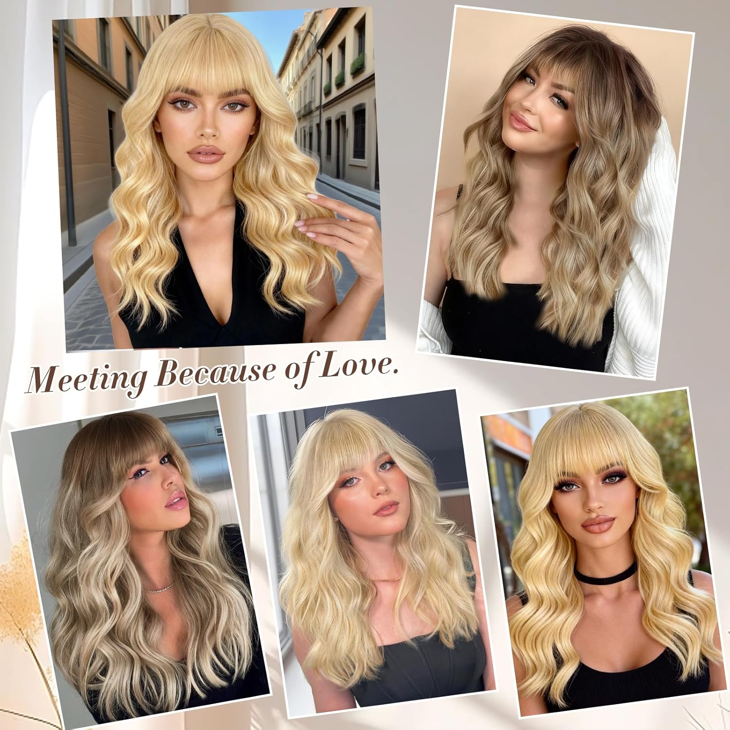 XIXIBI Blonde Wigs with Bangs for Women,Golden Blonde Wavy Curly Wig 20Inches Synthetic Heat Resistant for Daily Party Use