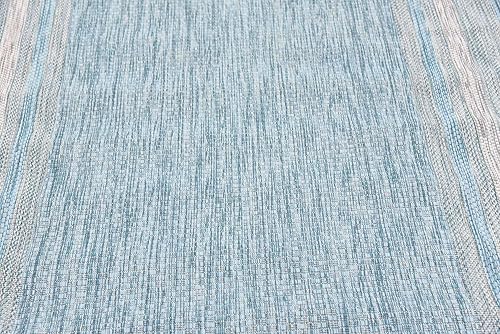 Vista 182 de Unique Loom - Colección Outdoor Border - Tapete para exteriores de borde suave - 5 pies 3 pulgadas x 8 pies, rectangular, azul/marfil azu/marfil